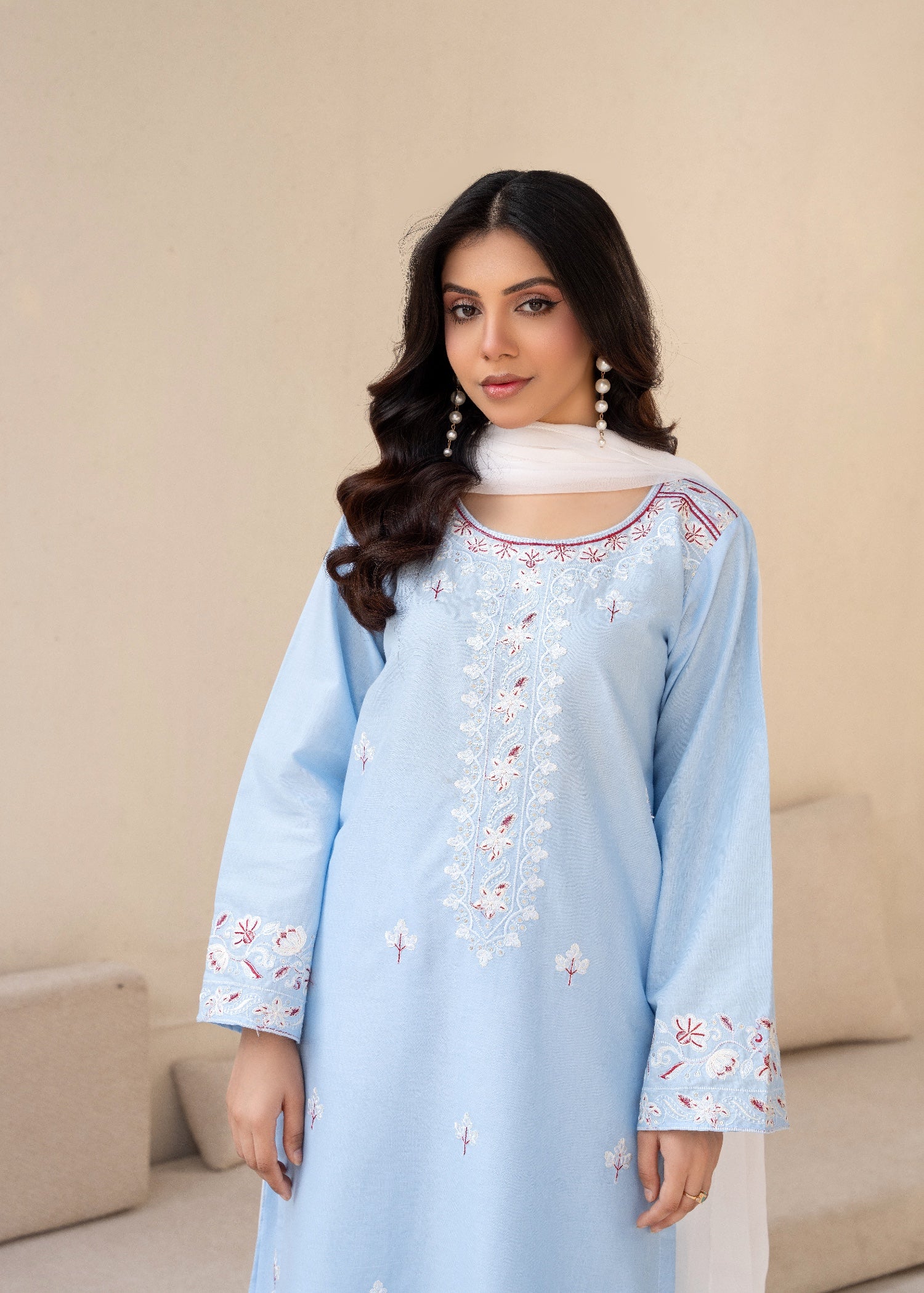 cambric Kurta Set in Sky blue