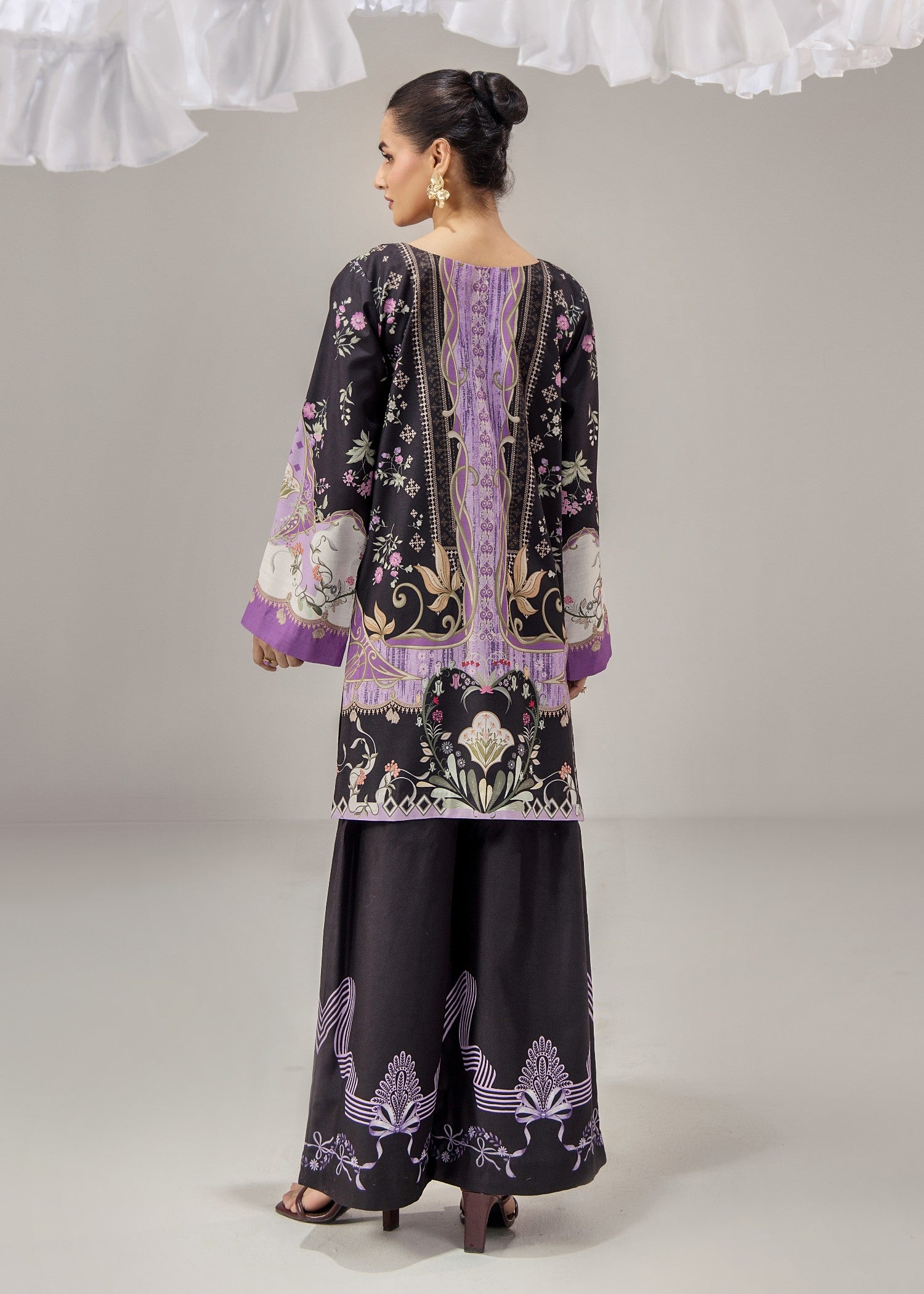poly lawn Kurta Set in Black