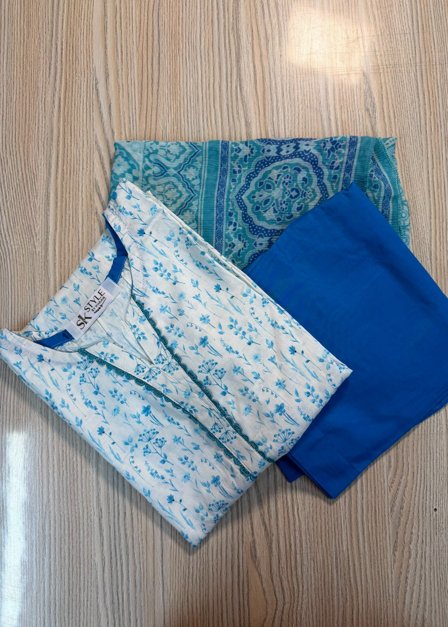 lawn Kurta Set in Sapphire blue, ice blue