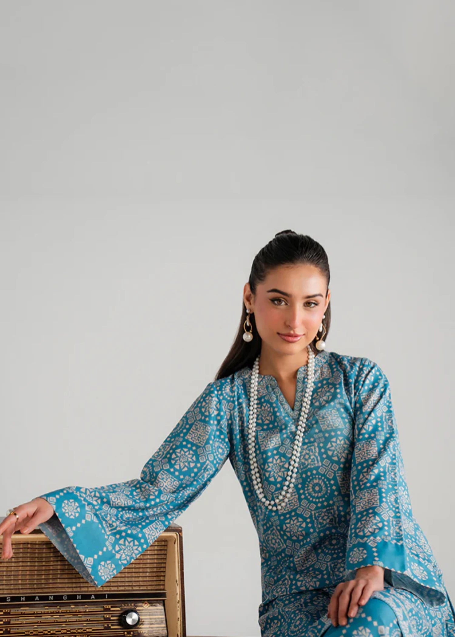 poly lawn Kurta Set in Sky blue