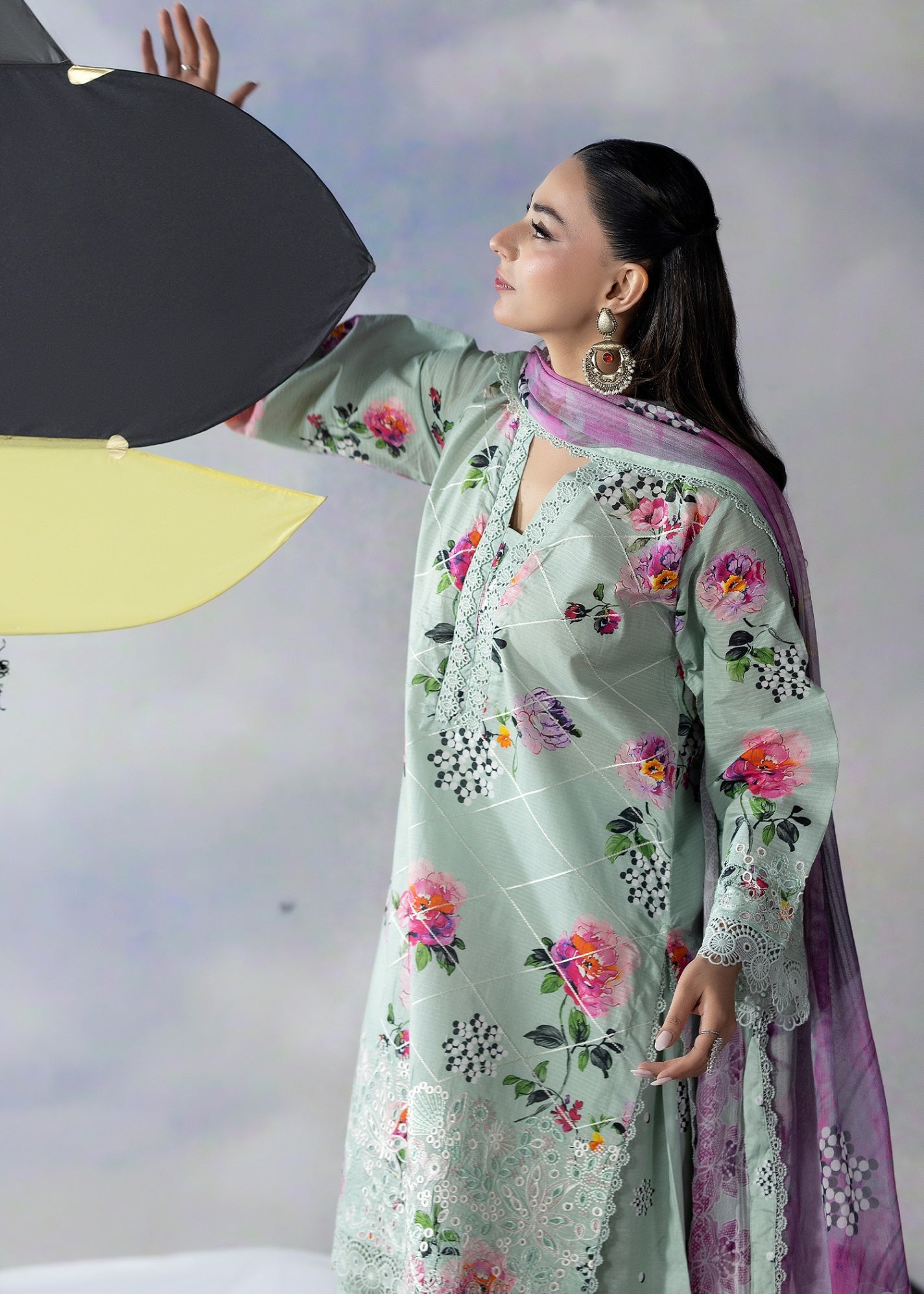 ribbed lawn Kurta Set in Tea green