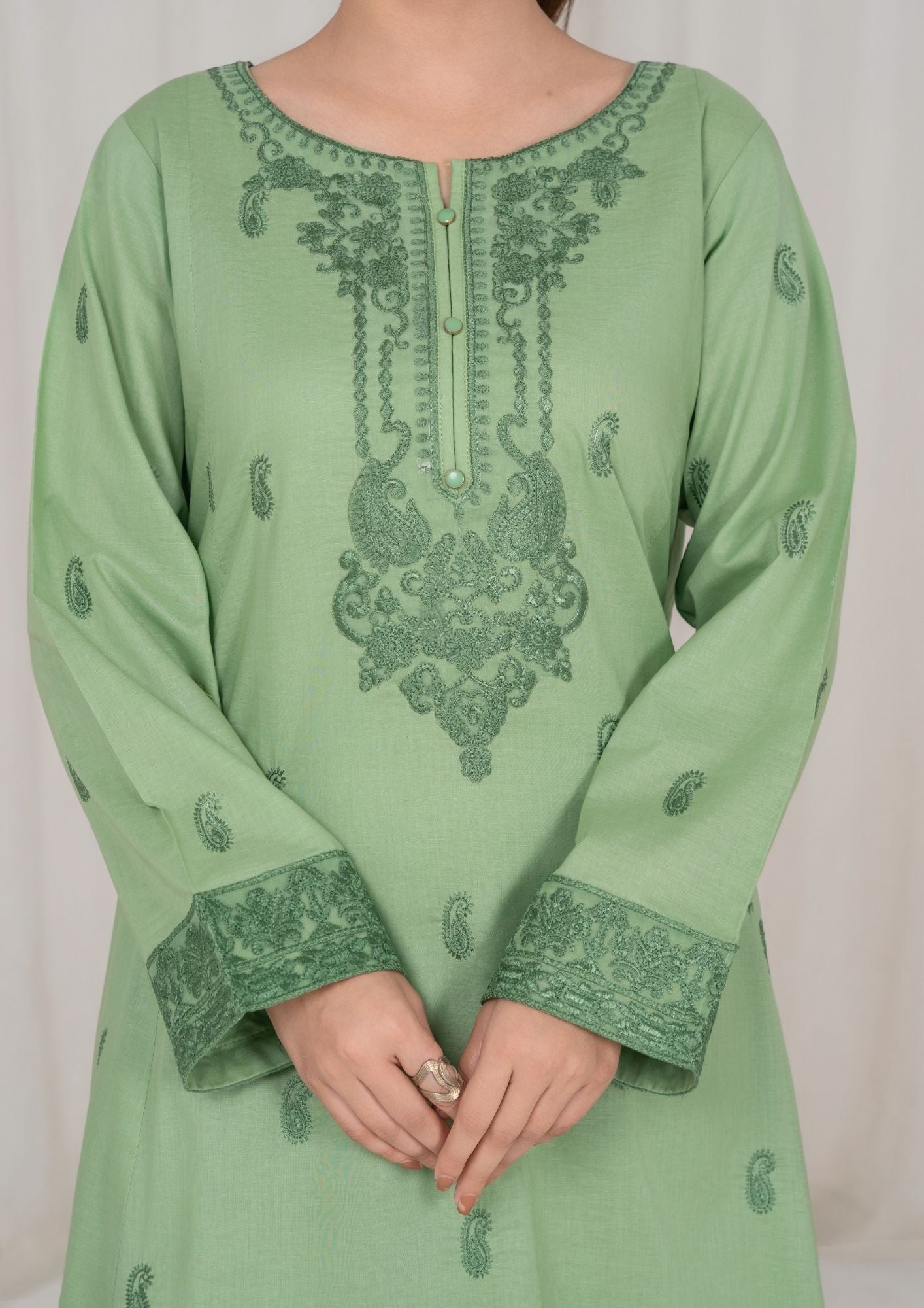 lawn Pishwas in Pistachio green