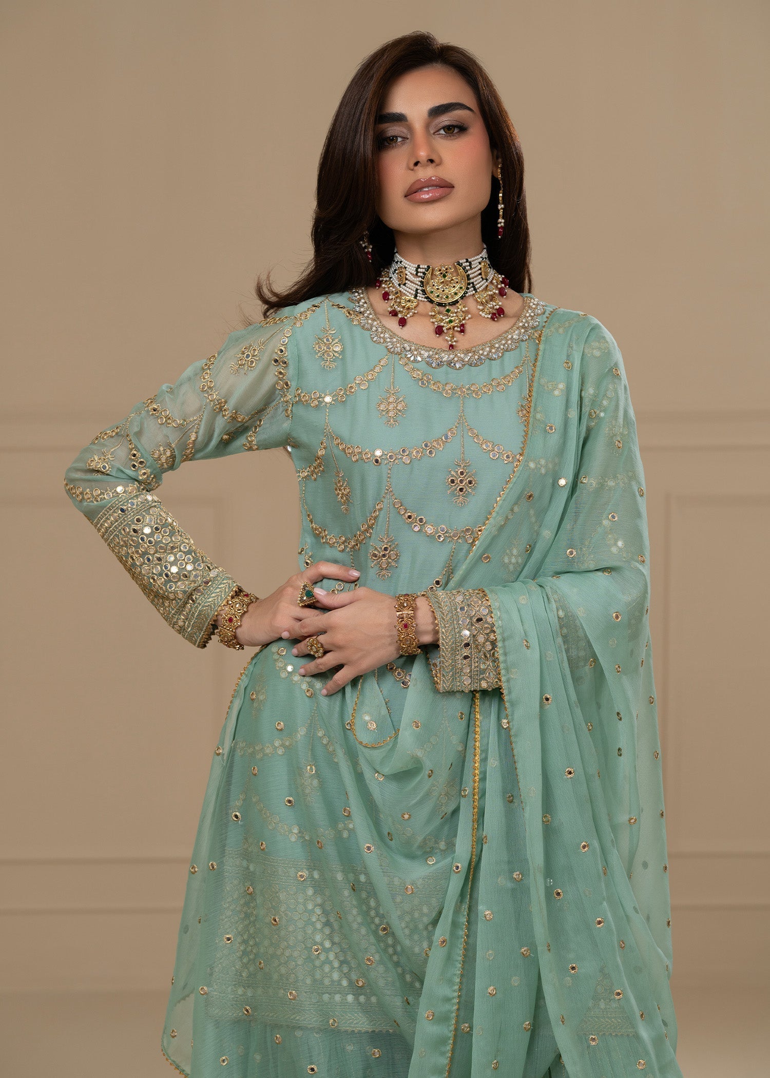 chiffon Gharara in Aquamarine