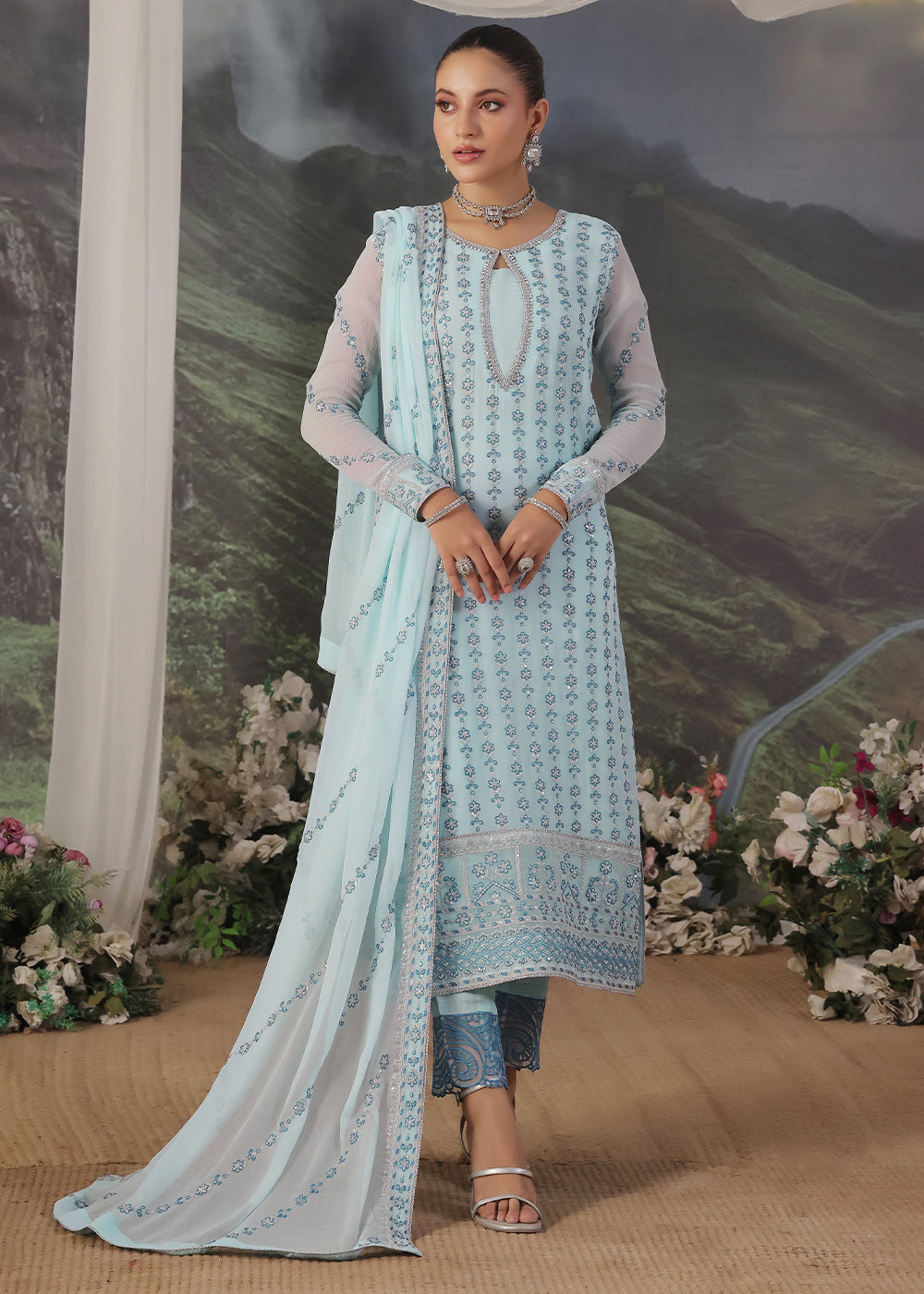 chiffon Unstitched in Sky blue