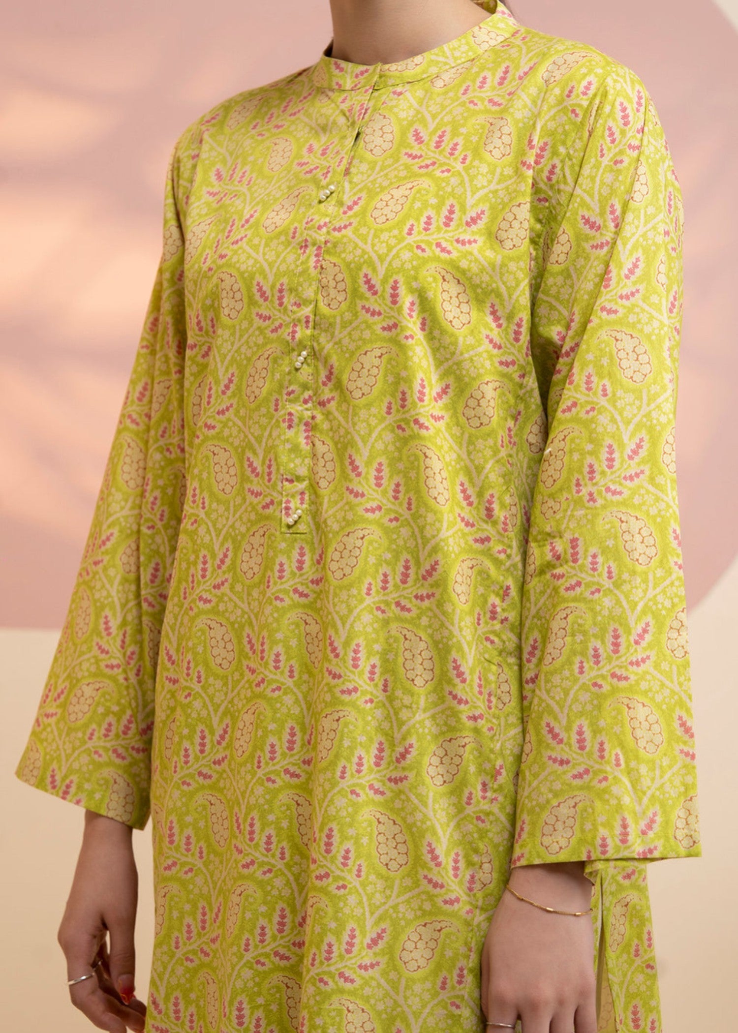 lawn Kurti in Yellow green