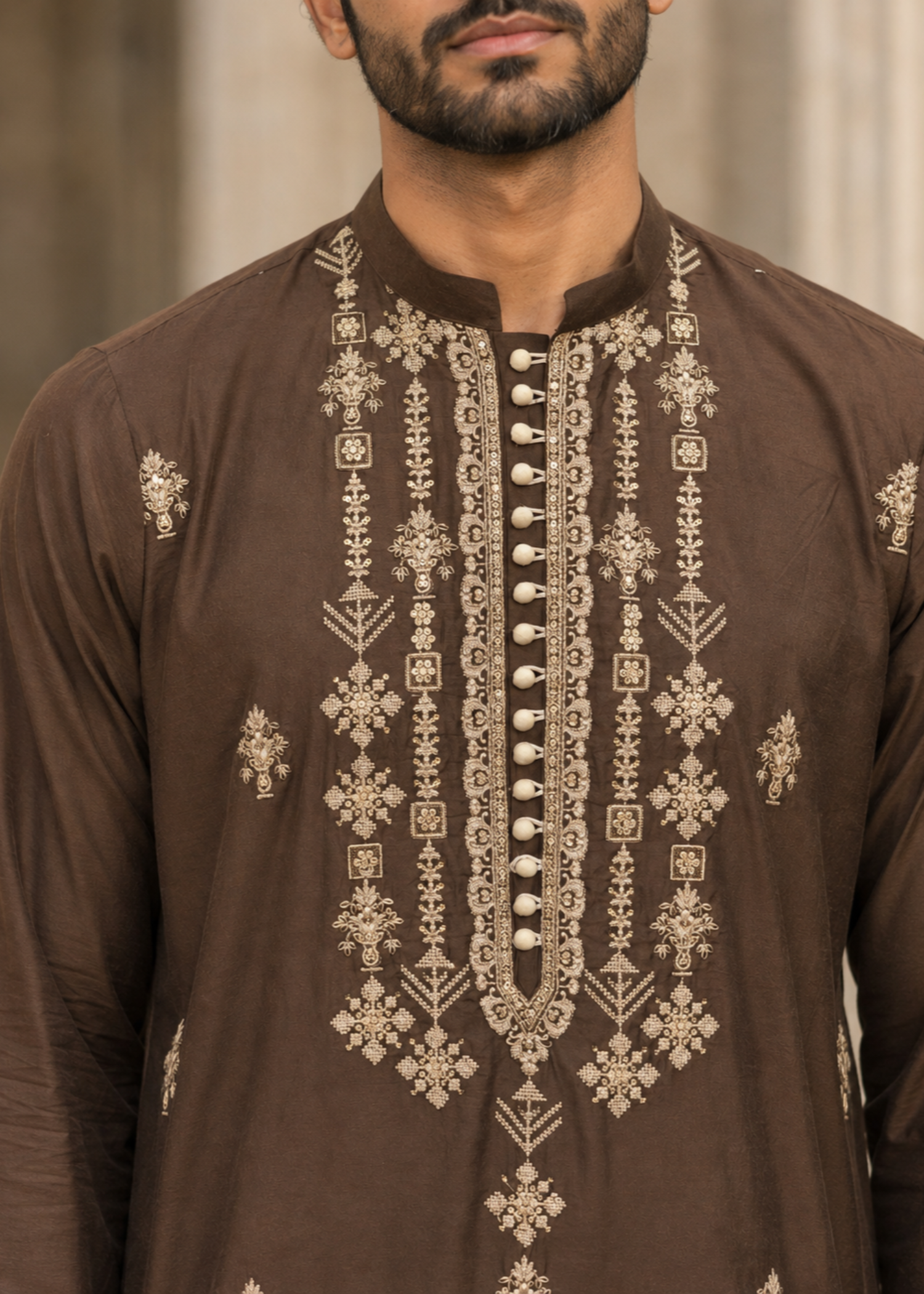 pk raw silk Kurta Set in Dark brown