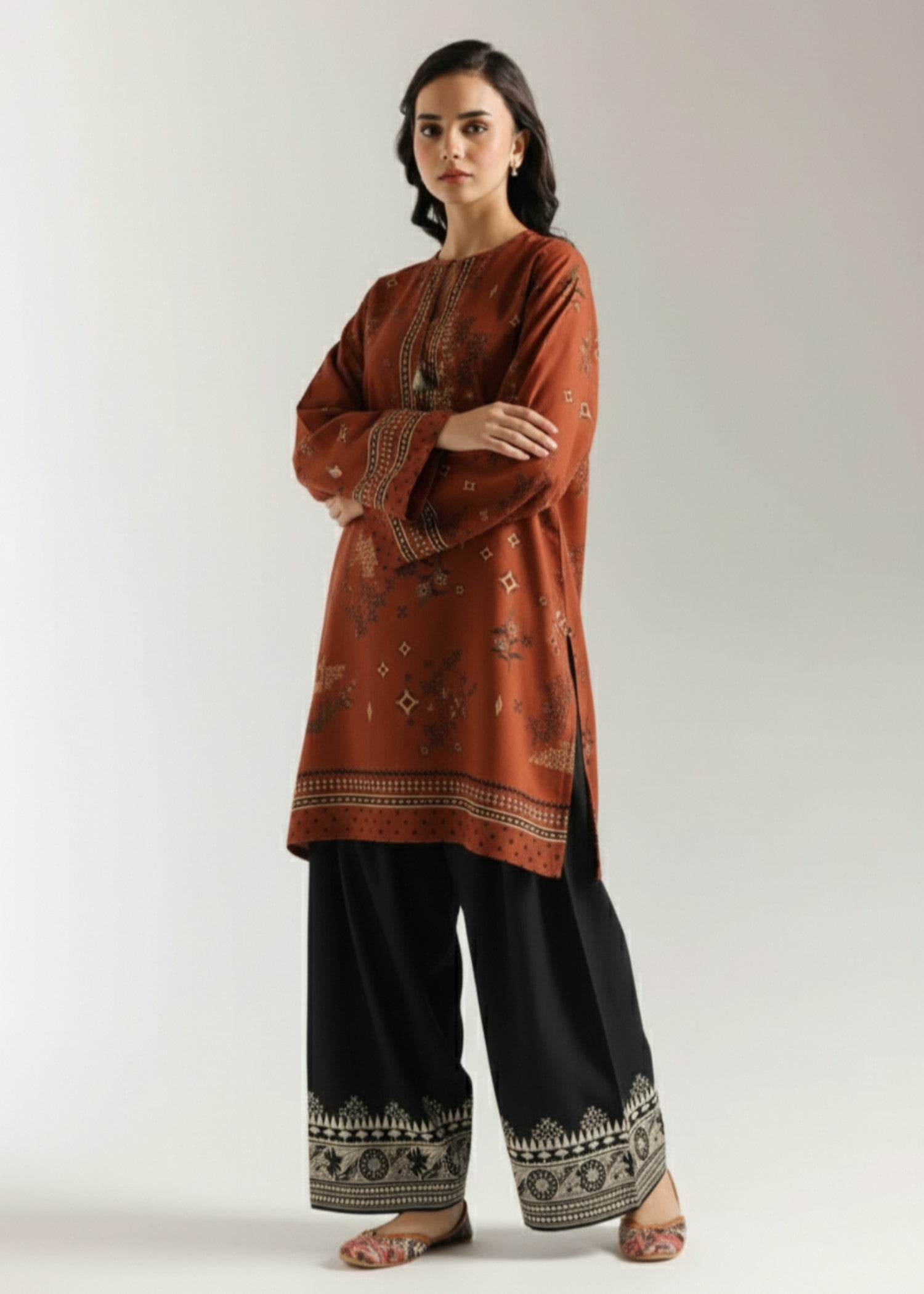 korean raw silk Kurta Set in Rustic brown