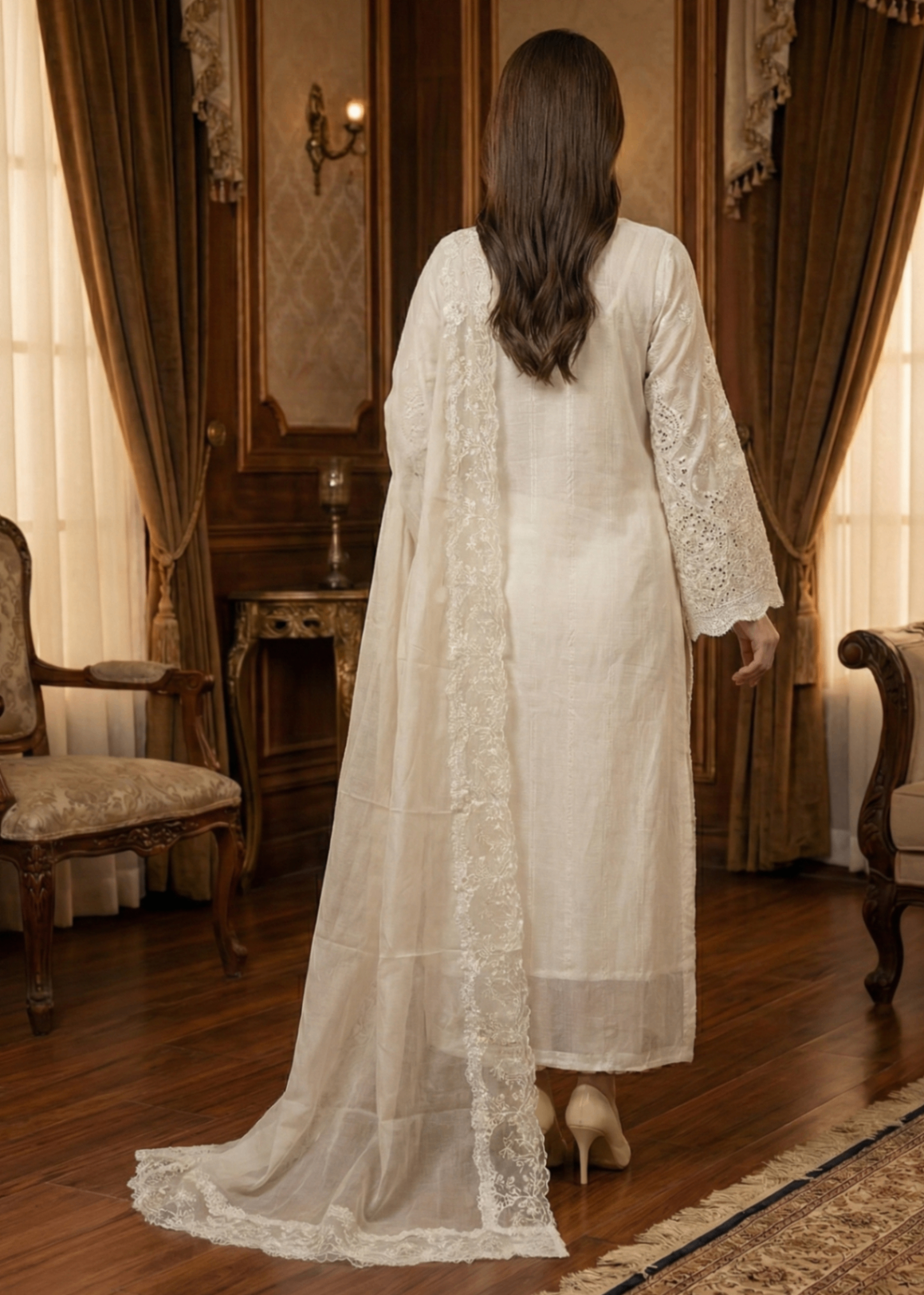 cotton net Kurta Set in Off-white