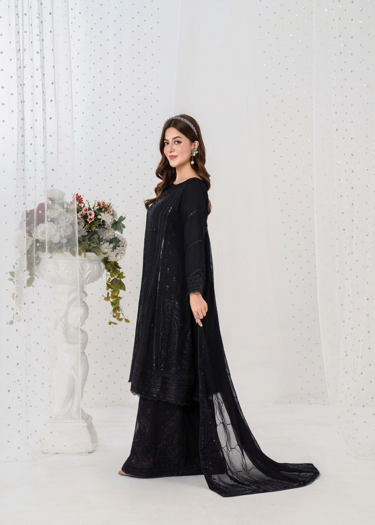 pk crinkle chiffon Kurta Set in Black