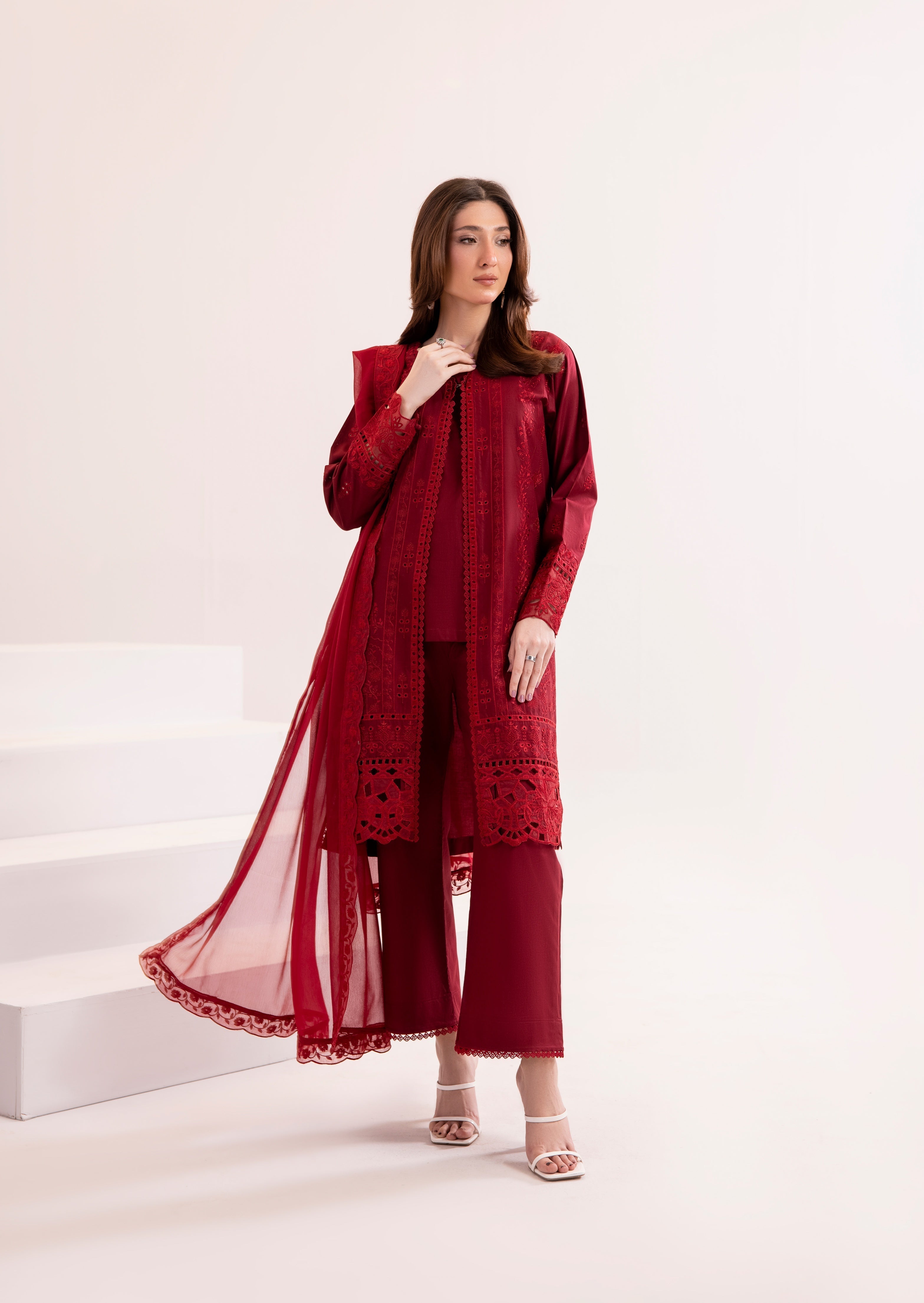 lawn Gown in Maroon