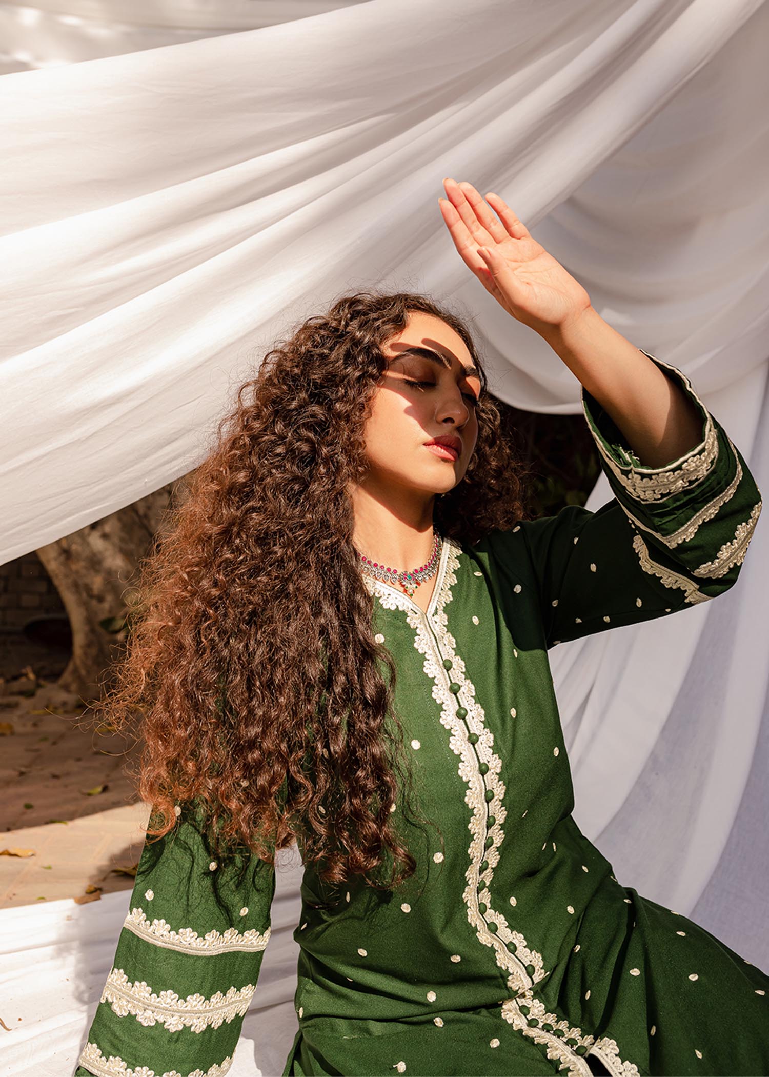 linen Kurti in Dark green