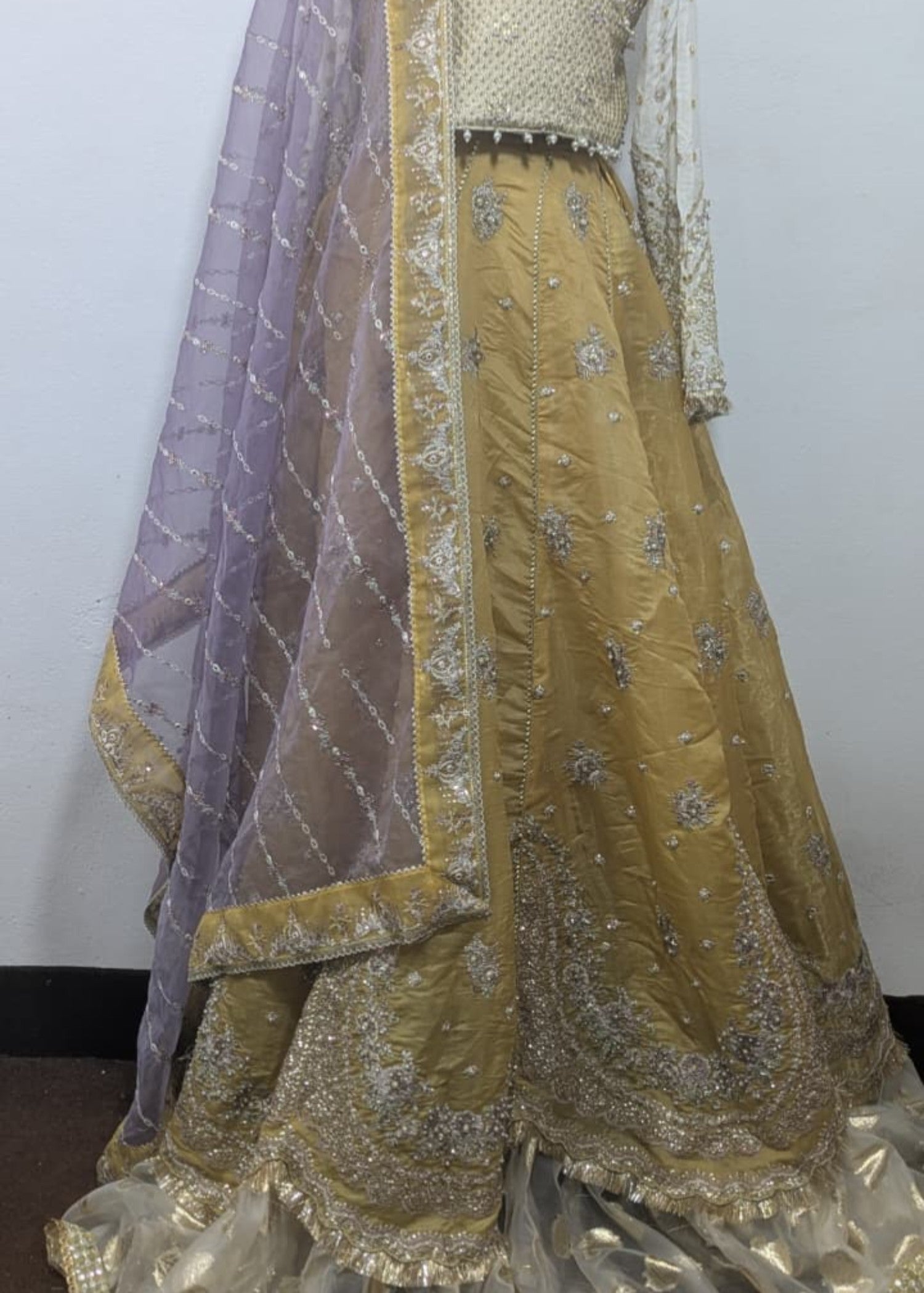 organza Lehenga in Light yellow