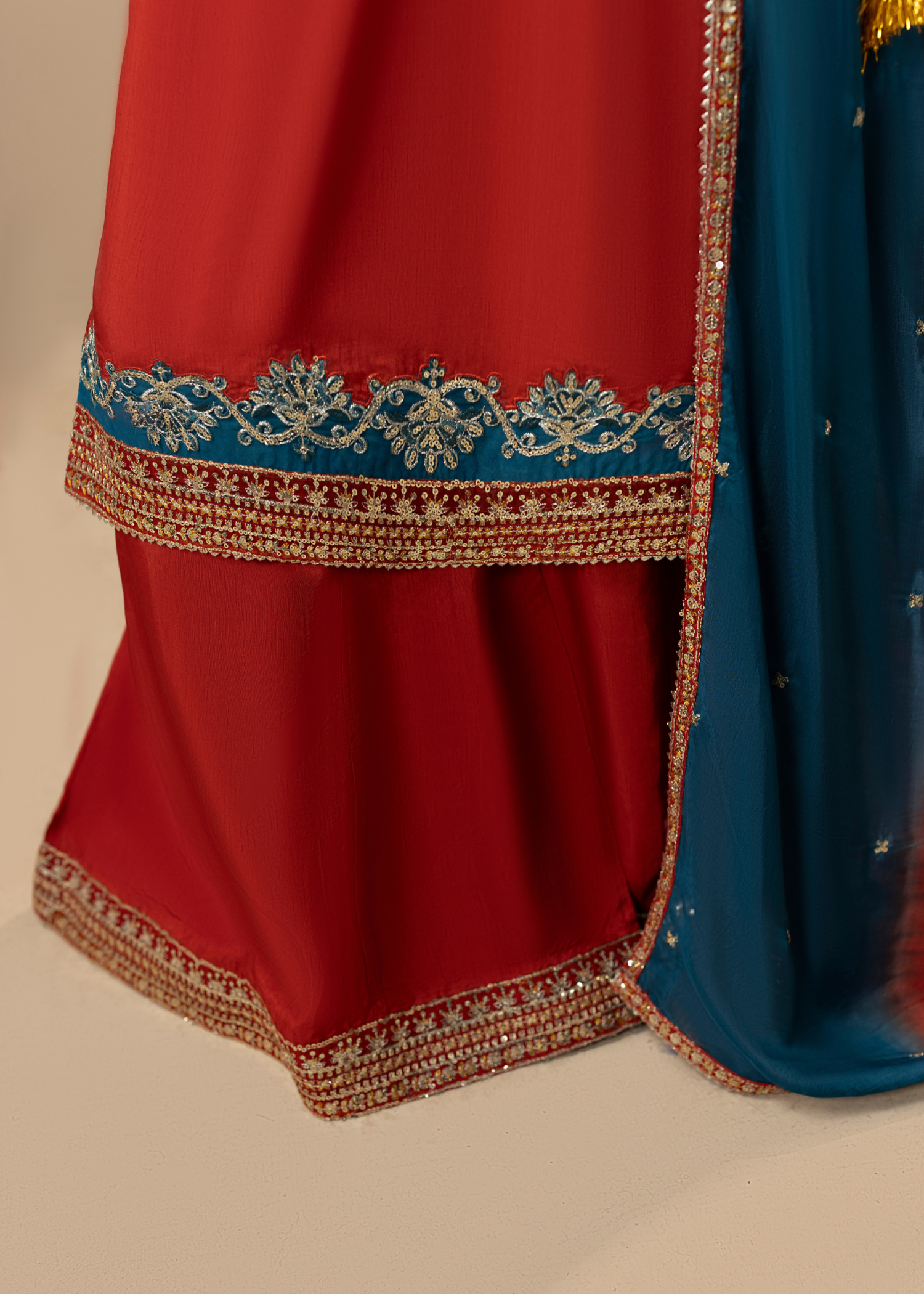 raw silk Kurta Set in Rust orange