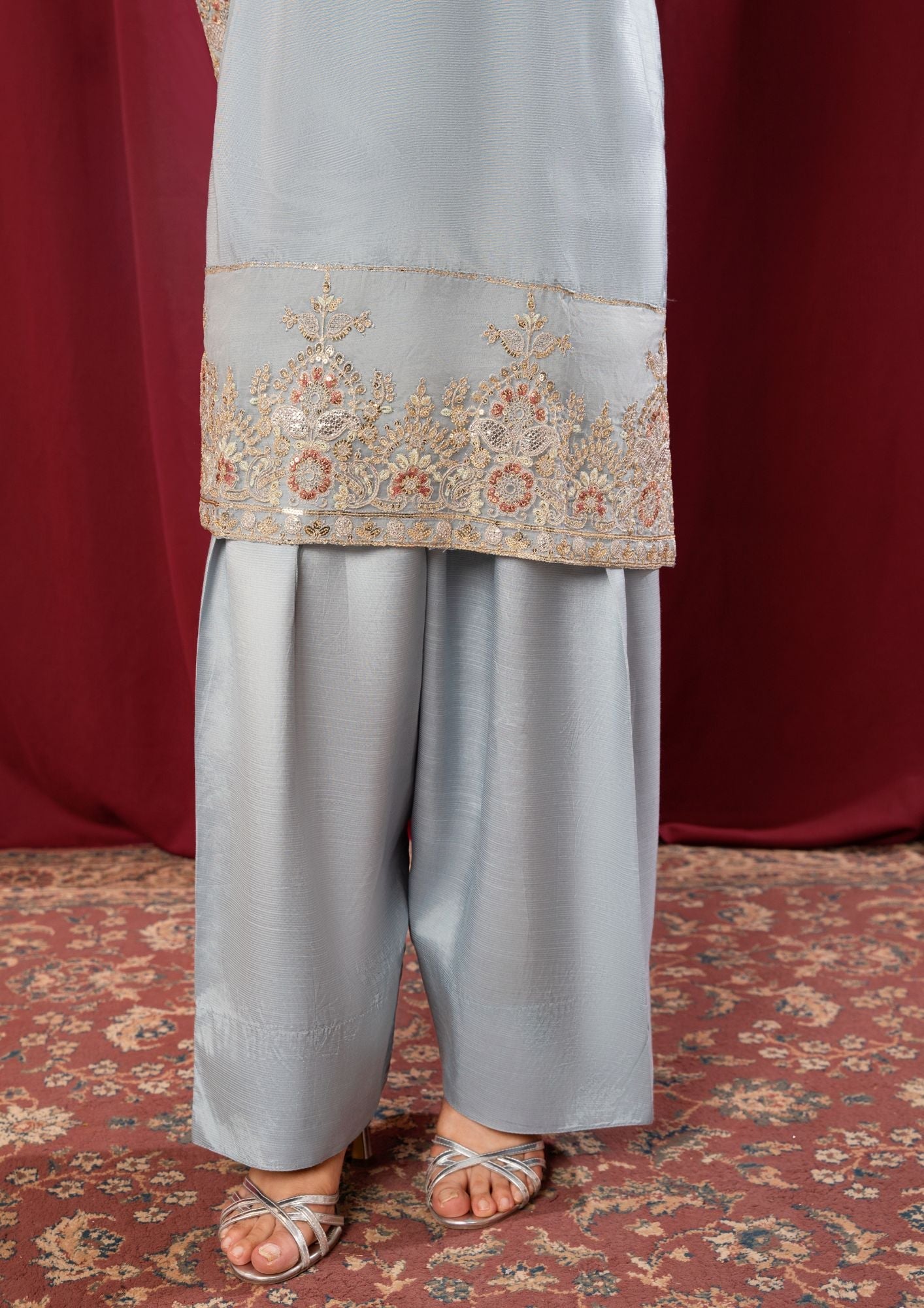 pk raw silk Kurta Set in Duck egg grey