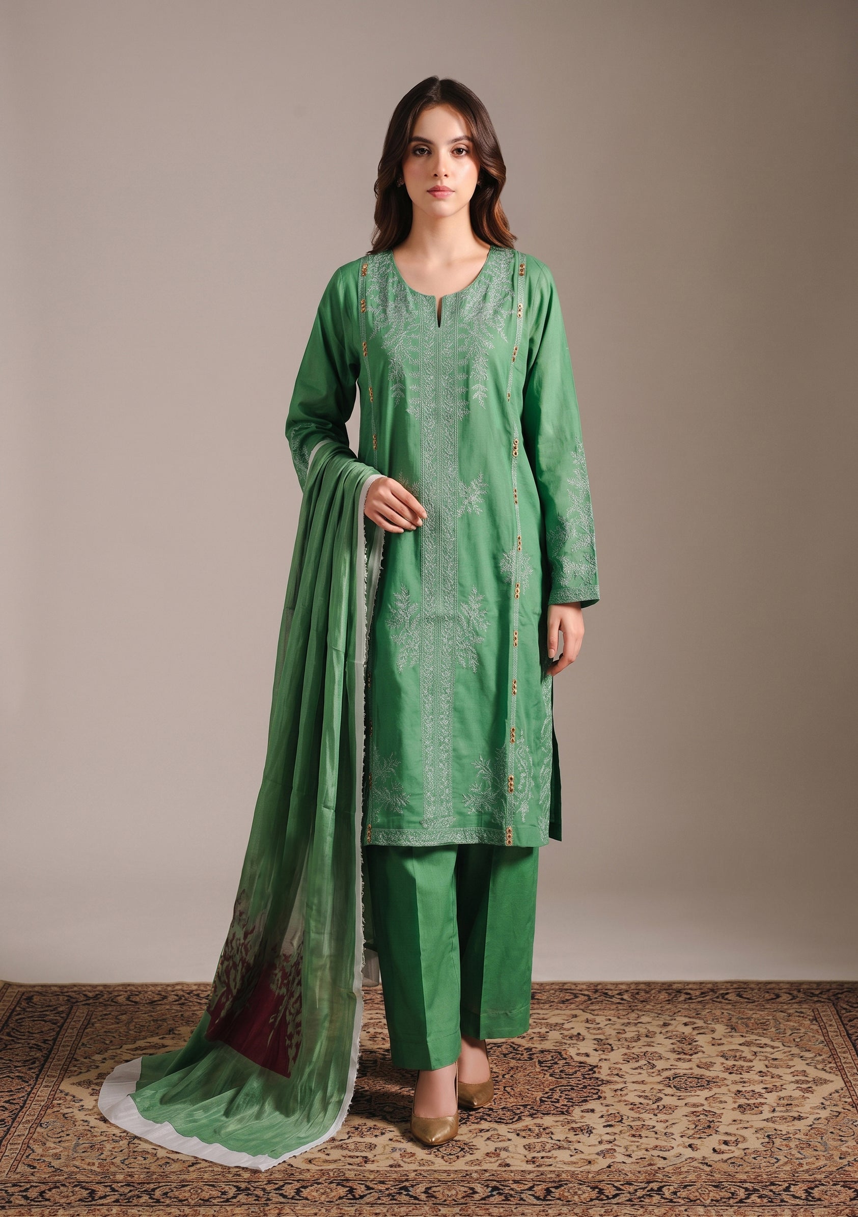 lawn cotton Kurta Set in Green