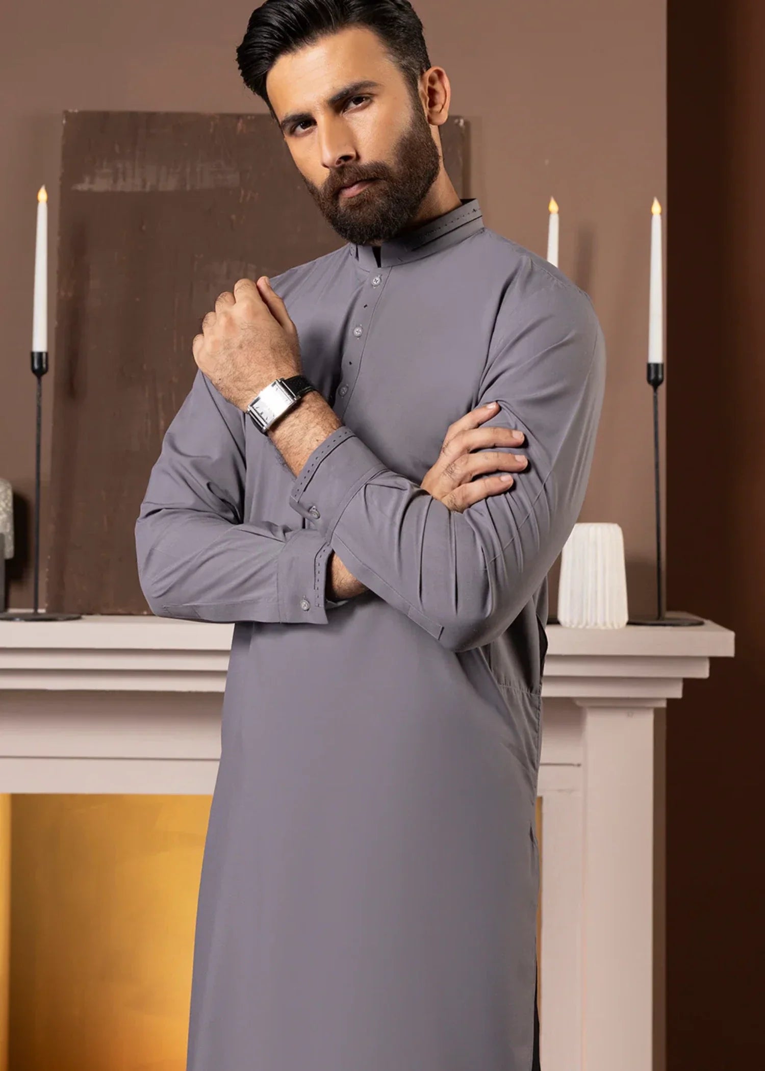 poly viscose Shalwar Kameez in Grey