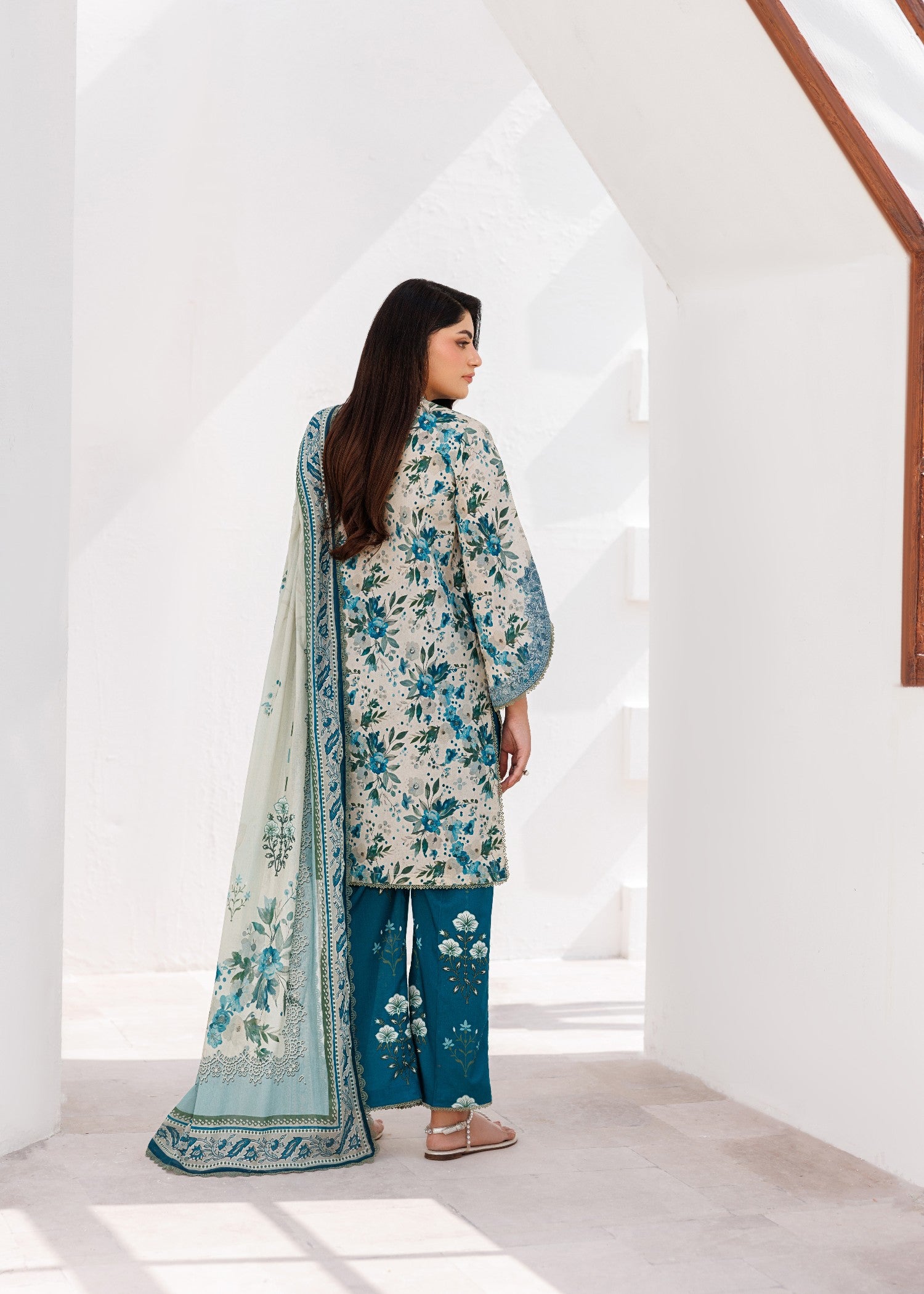 lawn Kurta Set in Aegean blue
