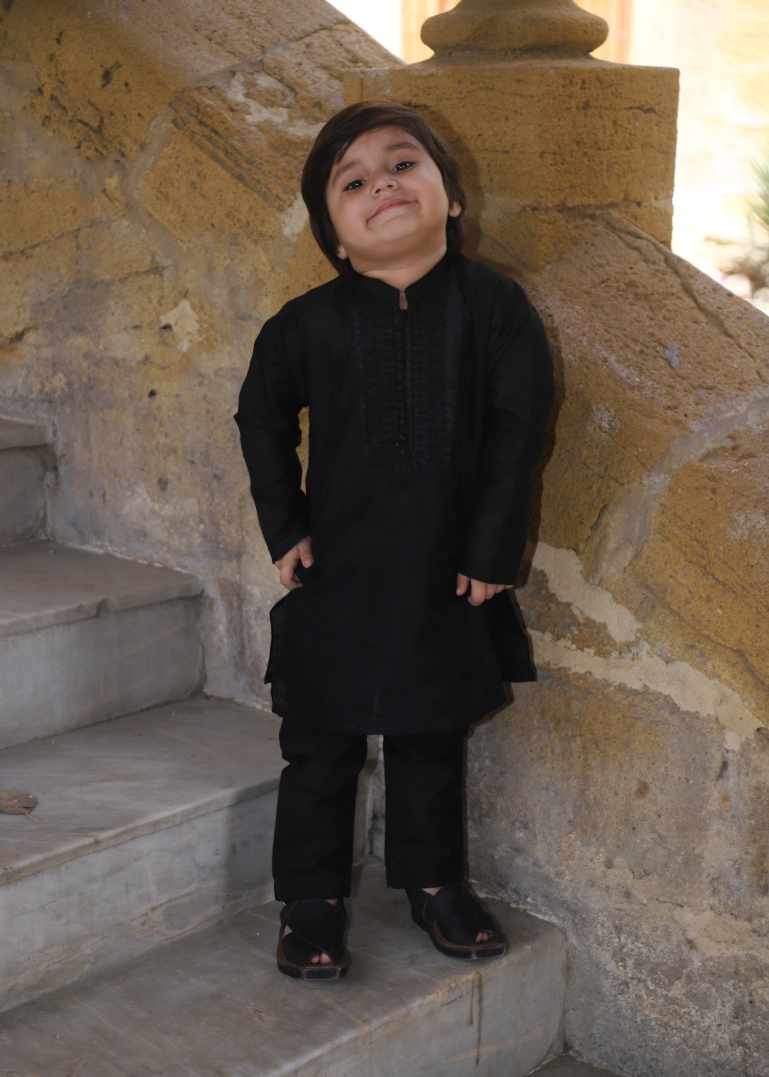 raw silk Kurta Set in Charcoal black