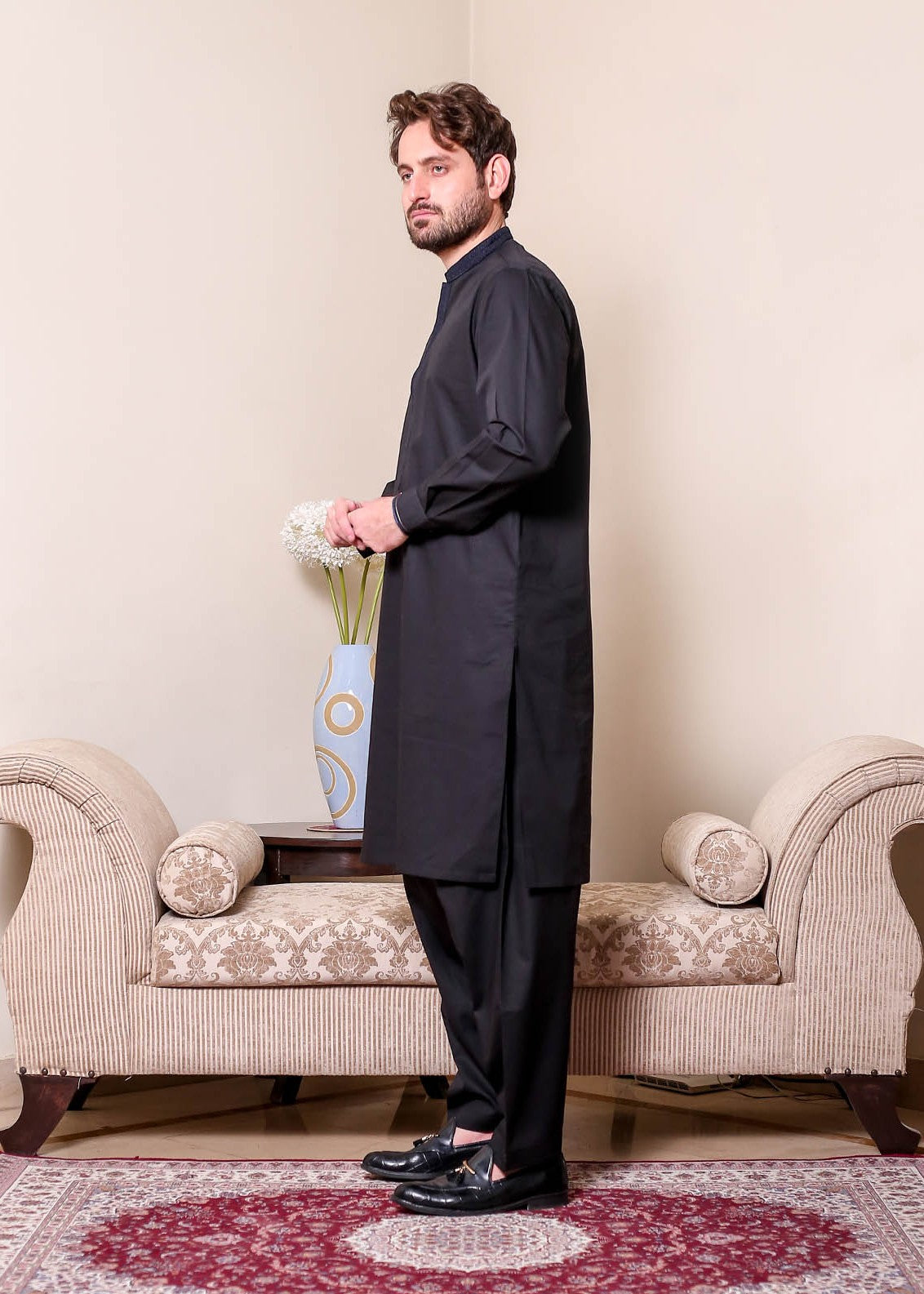 cotton satin Shalwar Kameez in Black