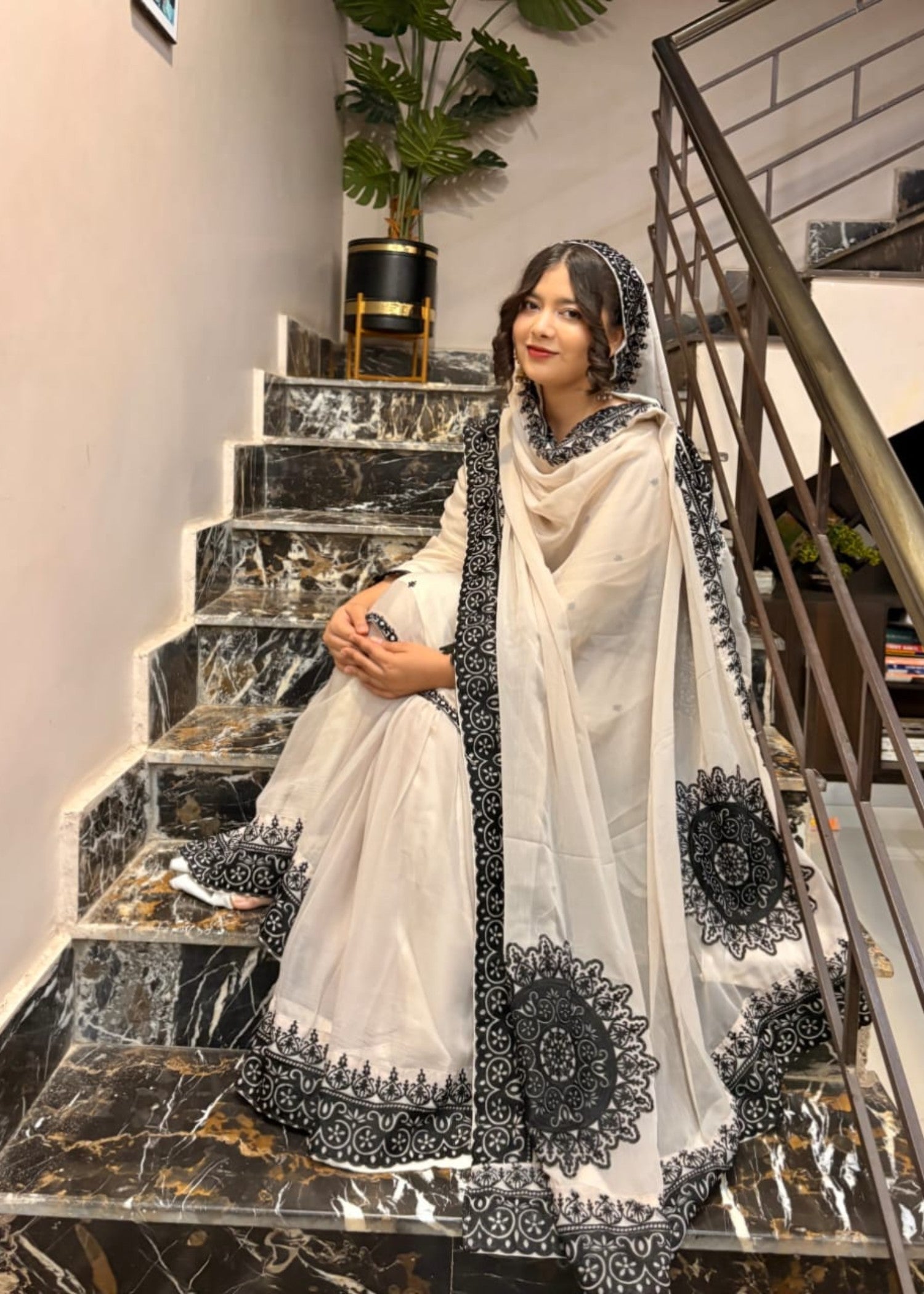 chiffon Gharara in Ivory
