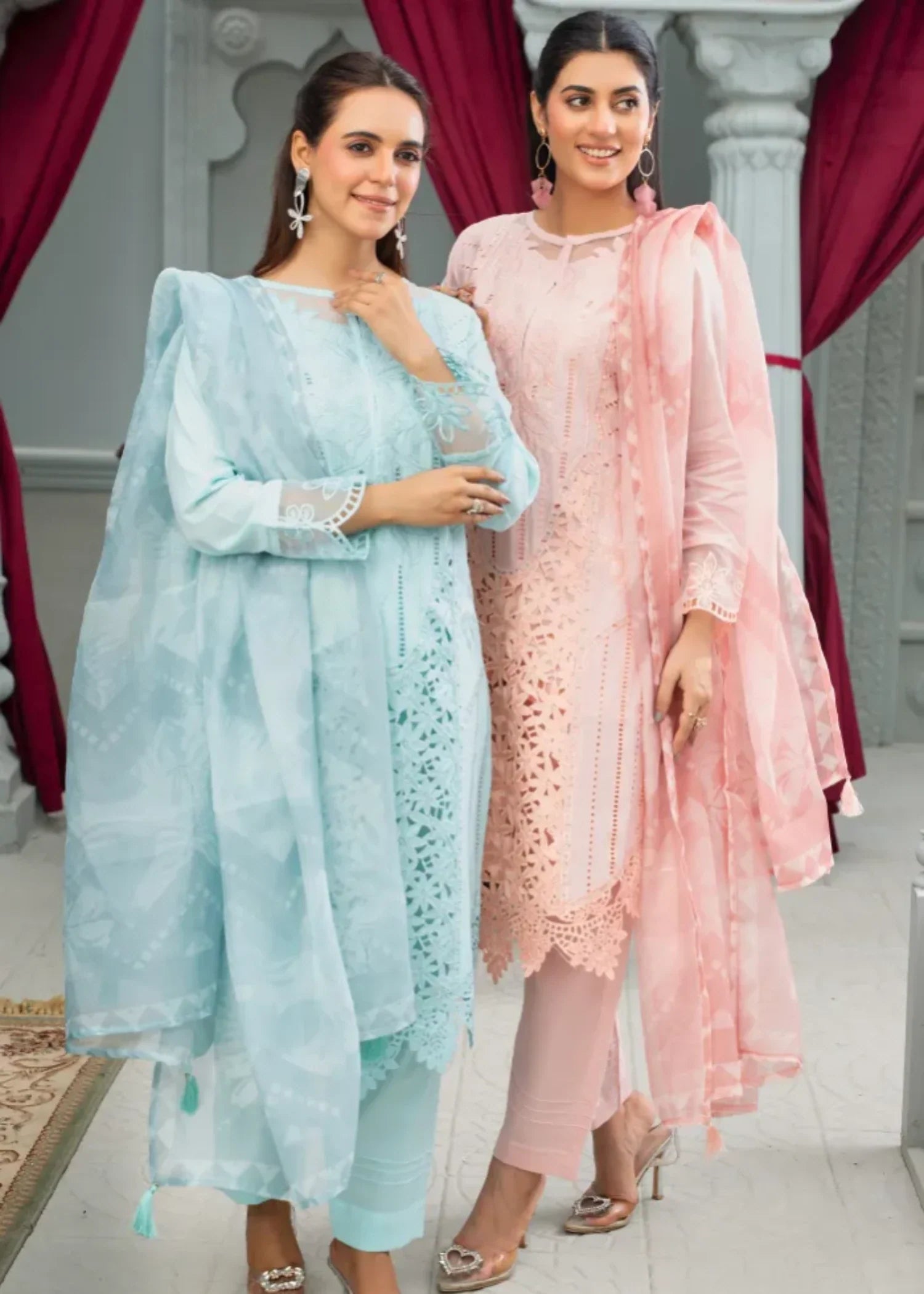 cambric cotton Kurta Set in Peach pink