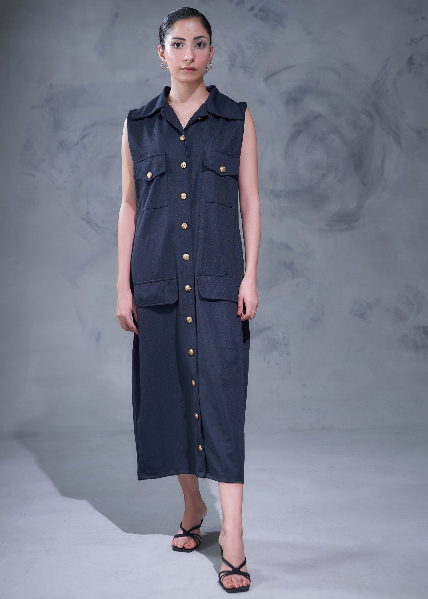 twill polyester Dress in Navy blue