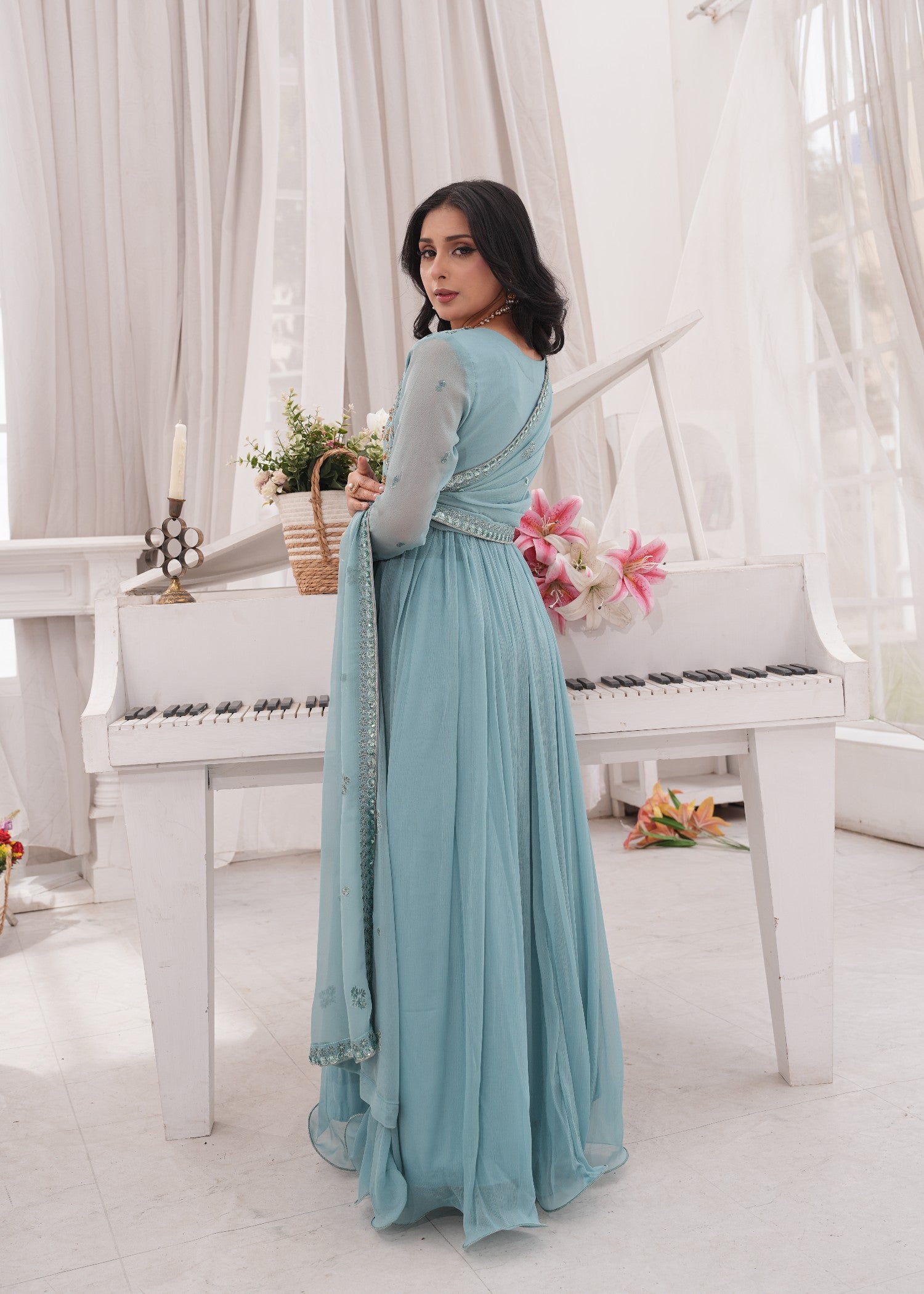 crinkle chiffon Maxi in Powder blue