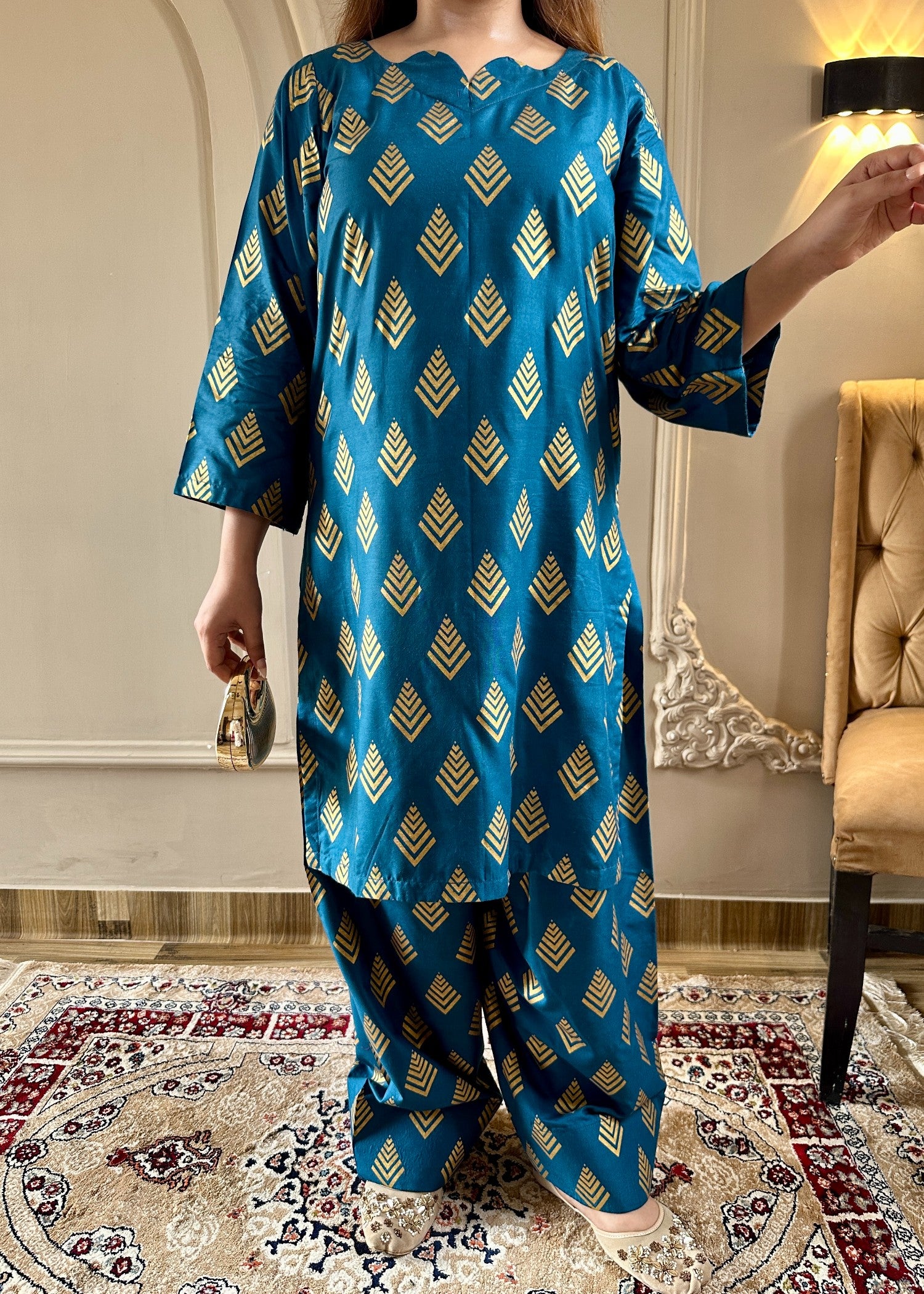 arabic lawn Co Ord Sets in Ocean blue