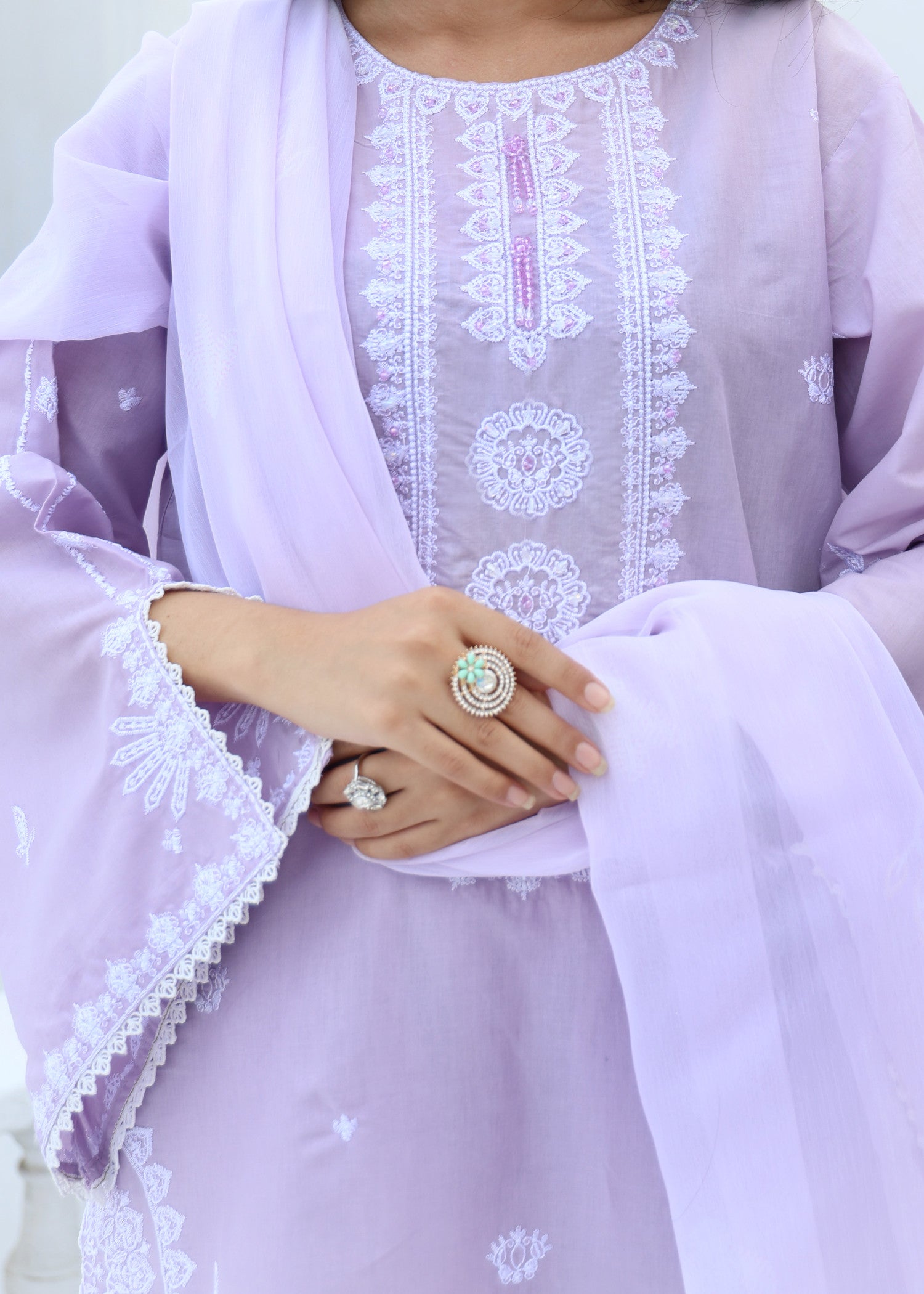 lawn cotton Kurta Set in Lavender