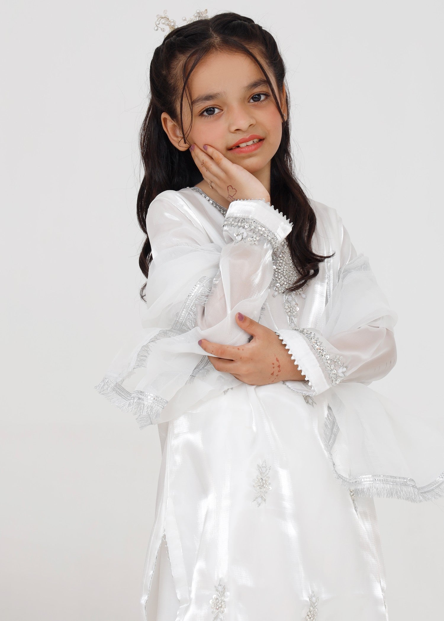 tissue silk Kurta Set in White