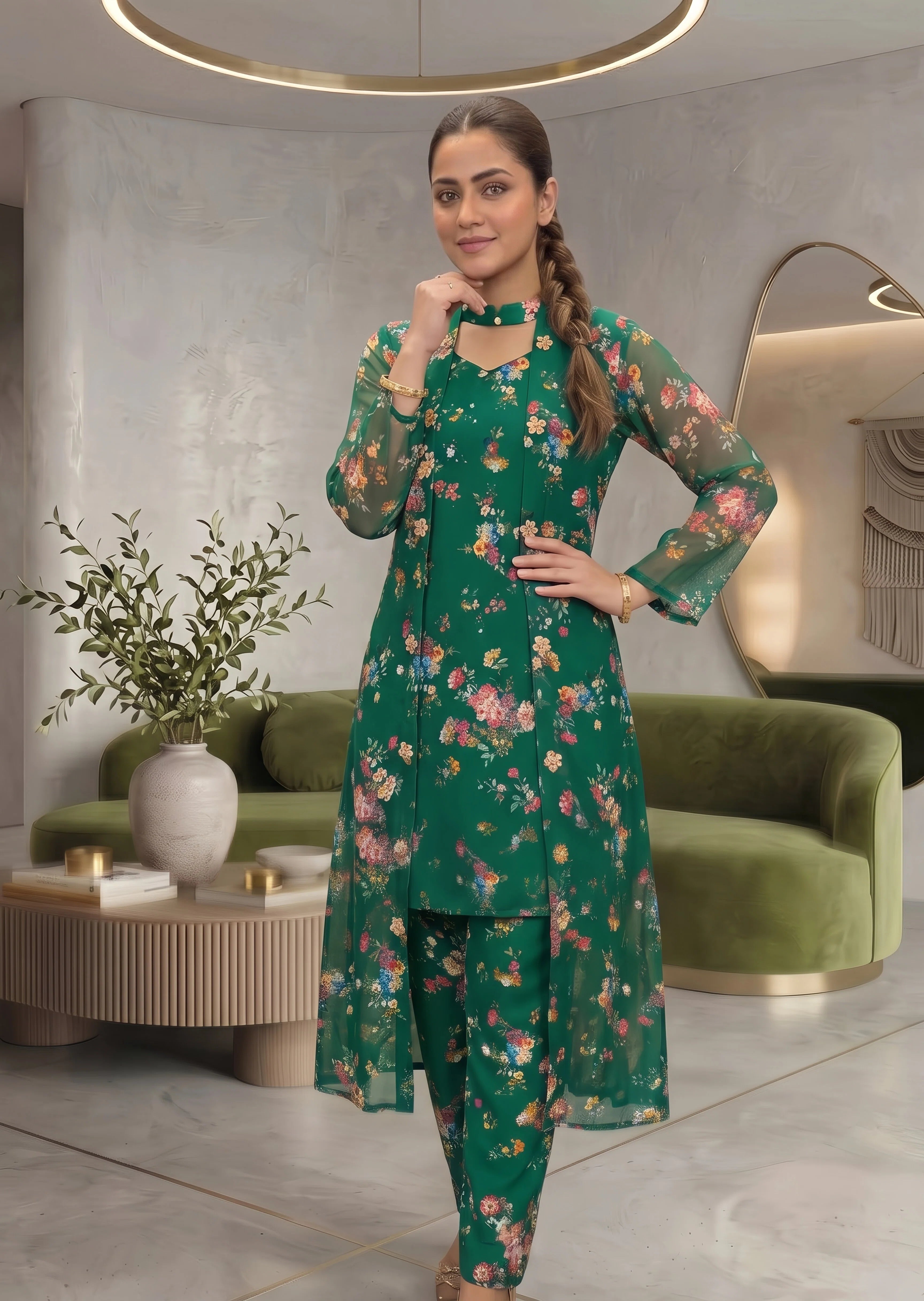 chiffon Gown in Green