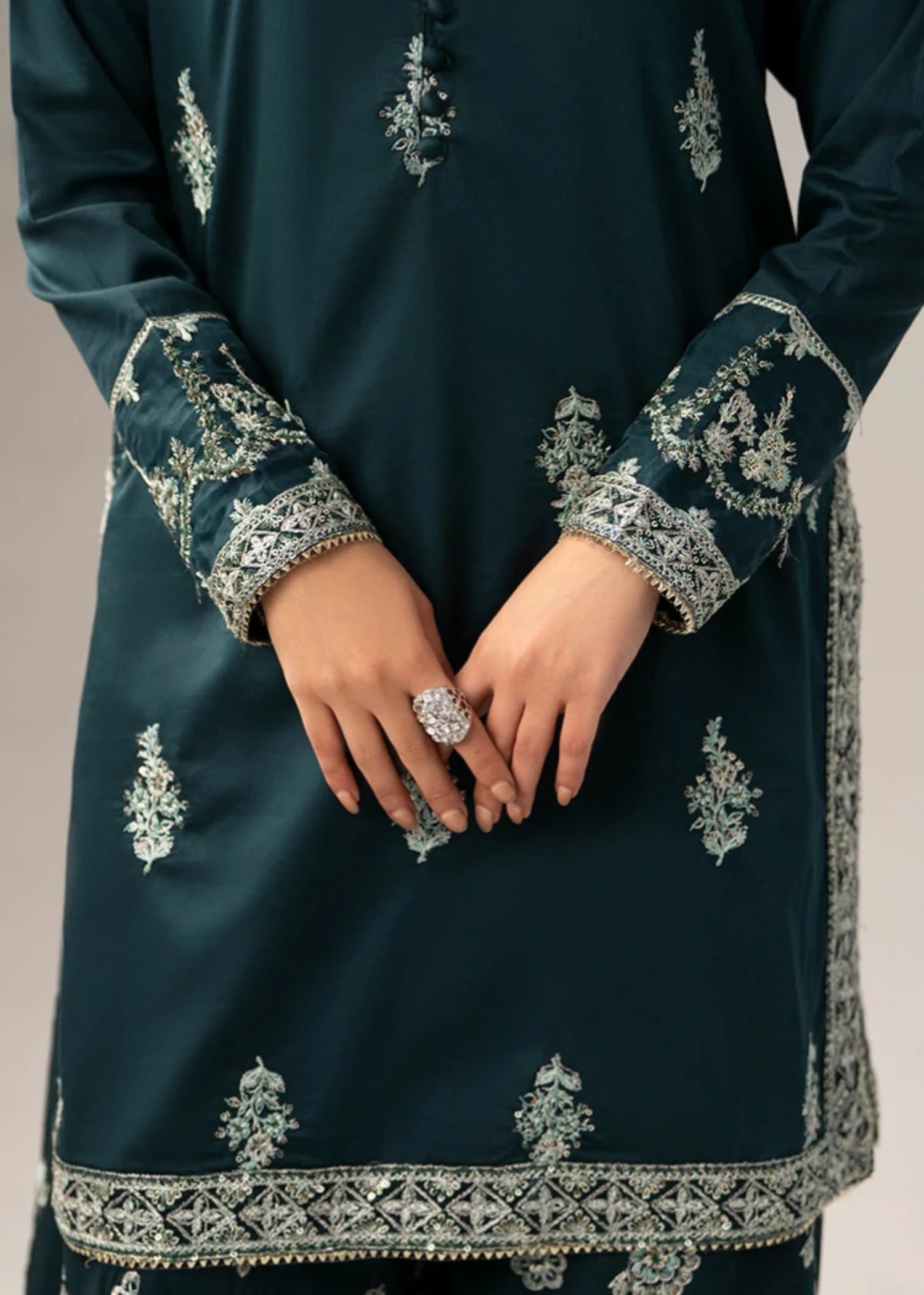 cotton satin Sharara in Bottle green