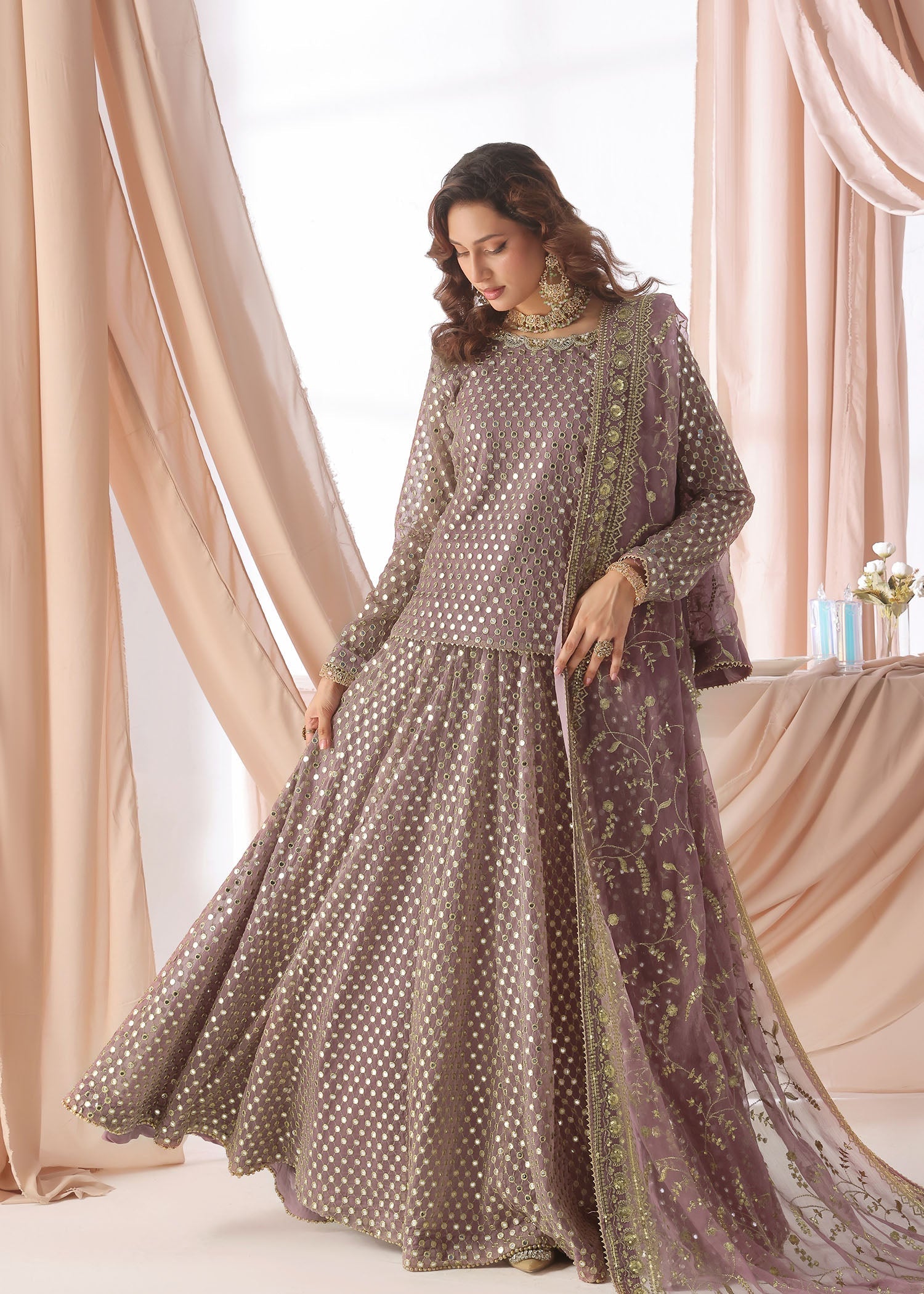 chiffon Lehenga in Mauve