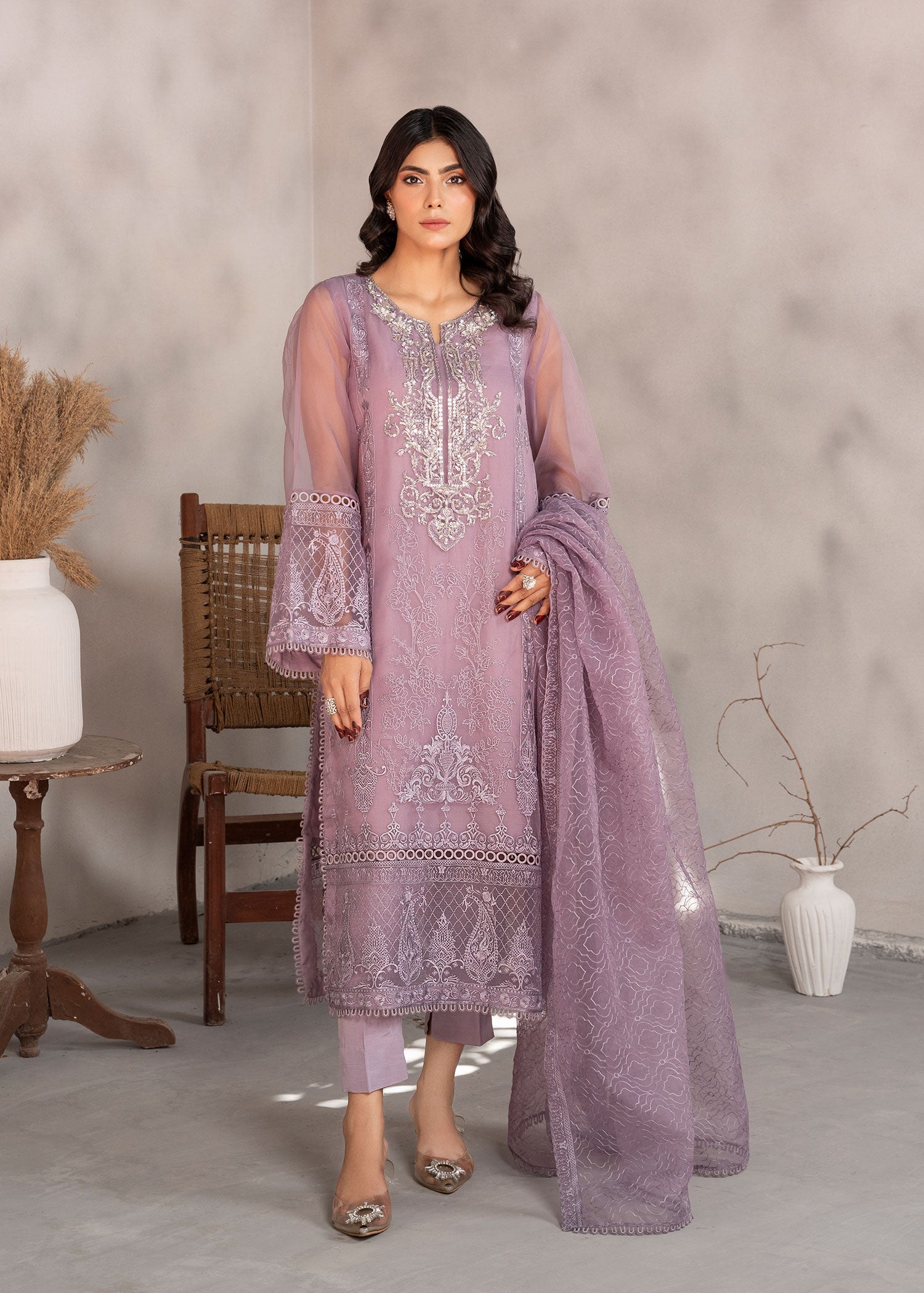 organza Unstitched in Lilac
