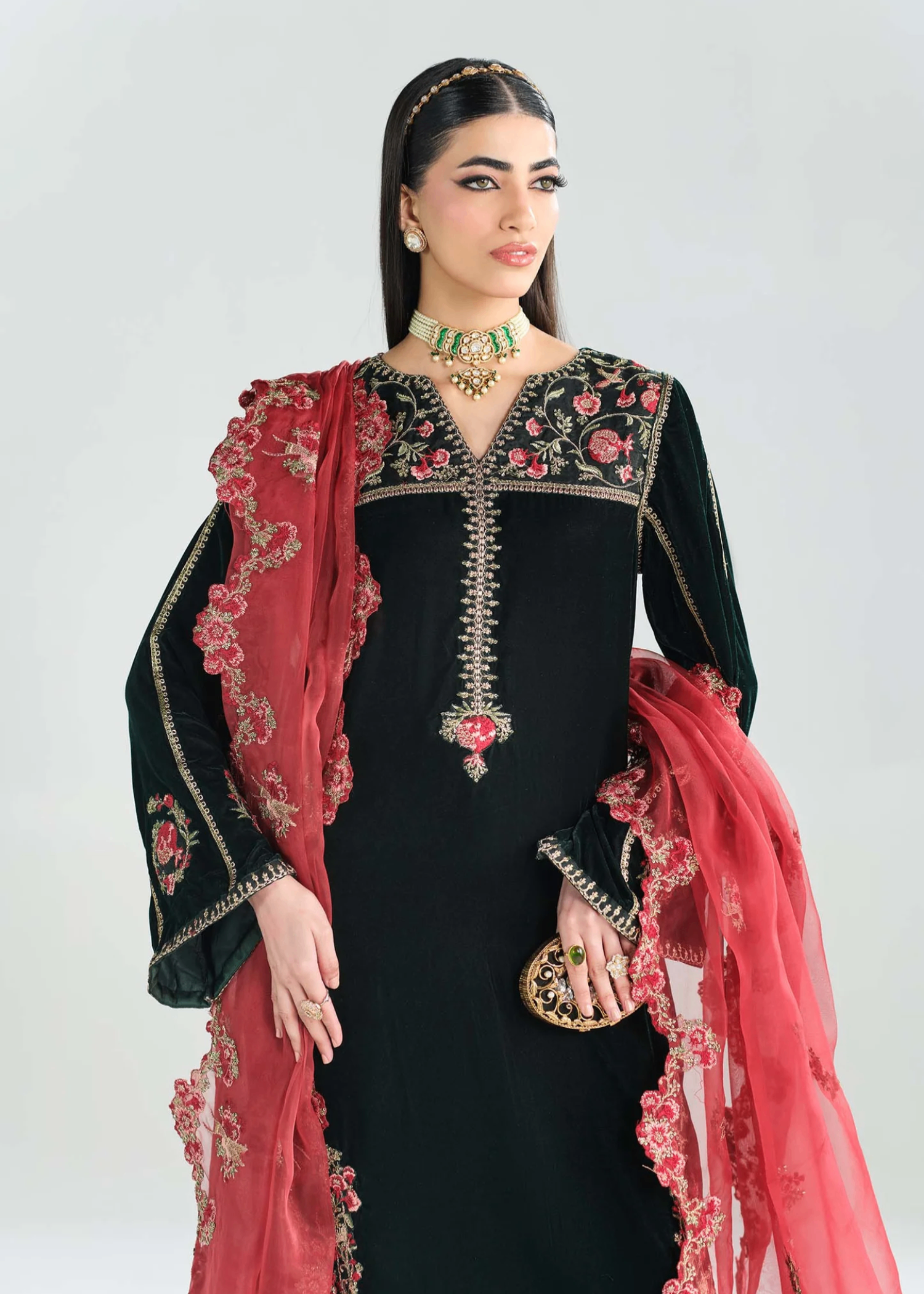 velvet Kurta Set in Black