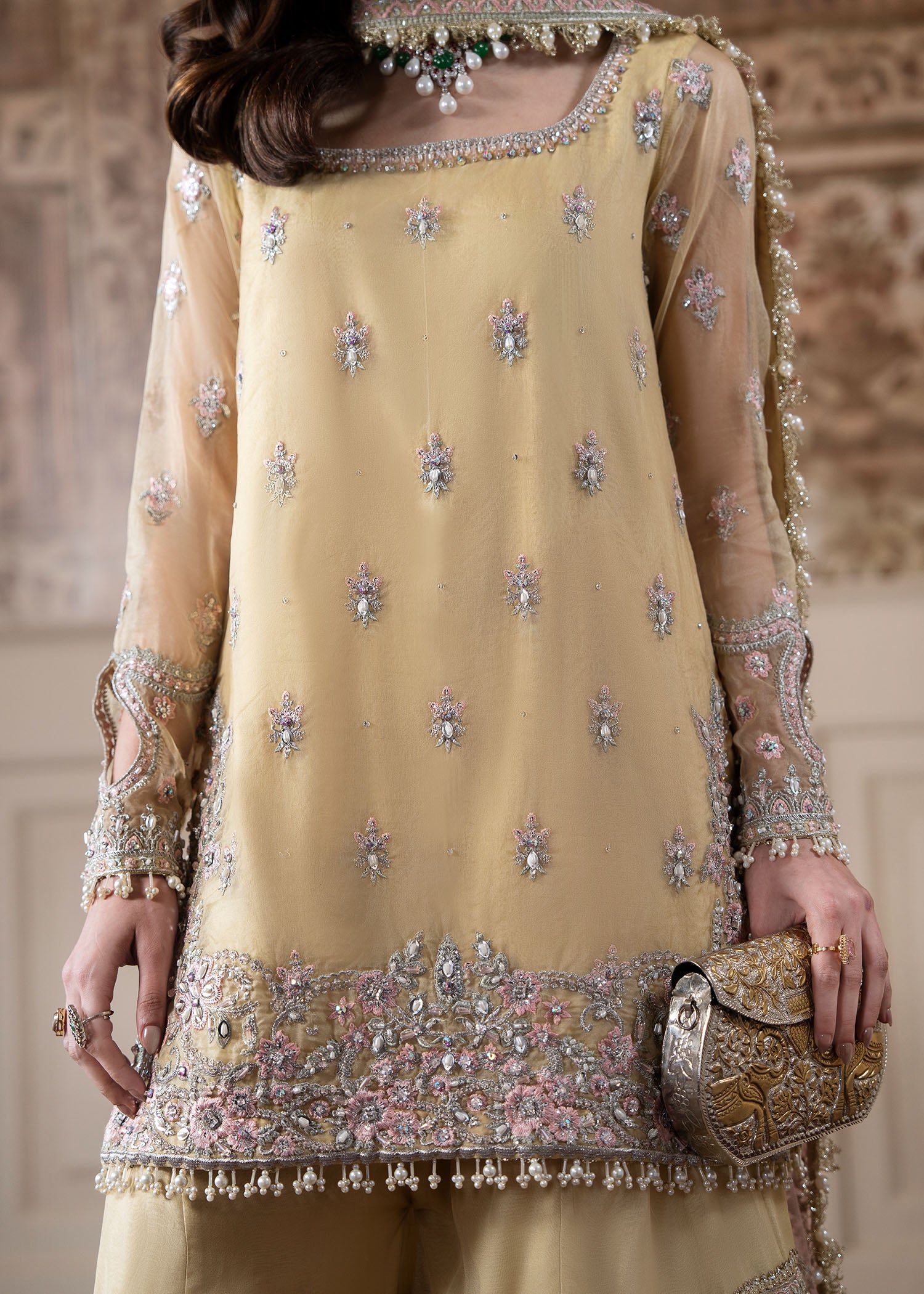 organza Gharara in Butter