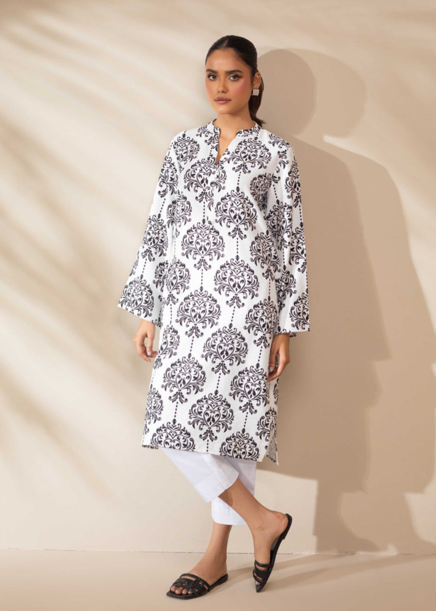 cotton viscose Kurti in White, black