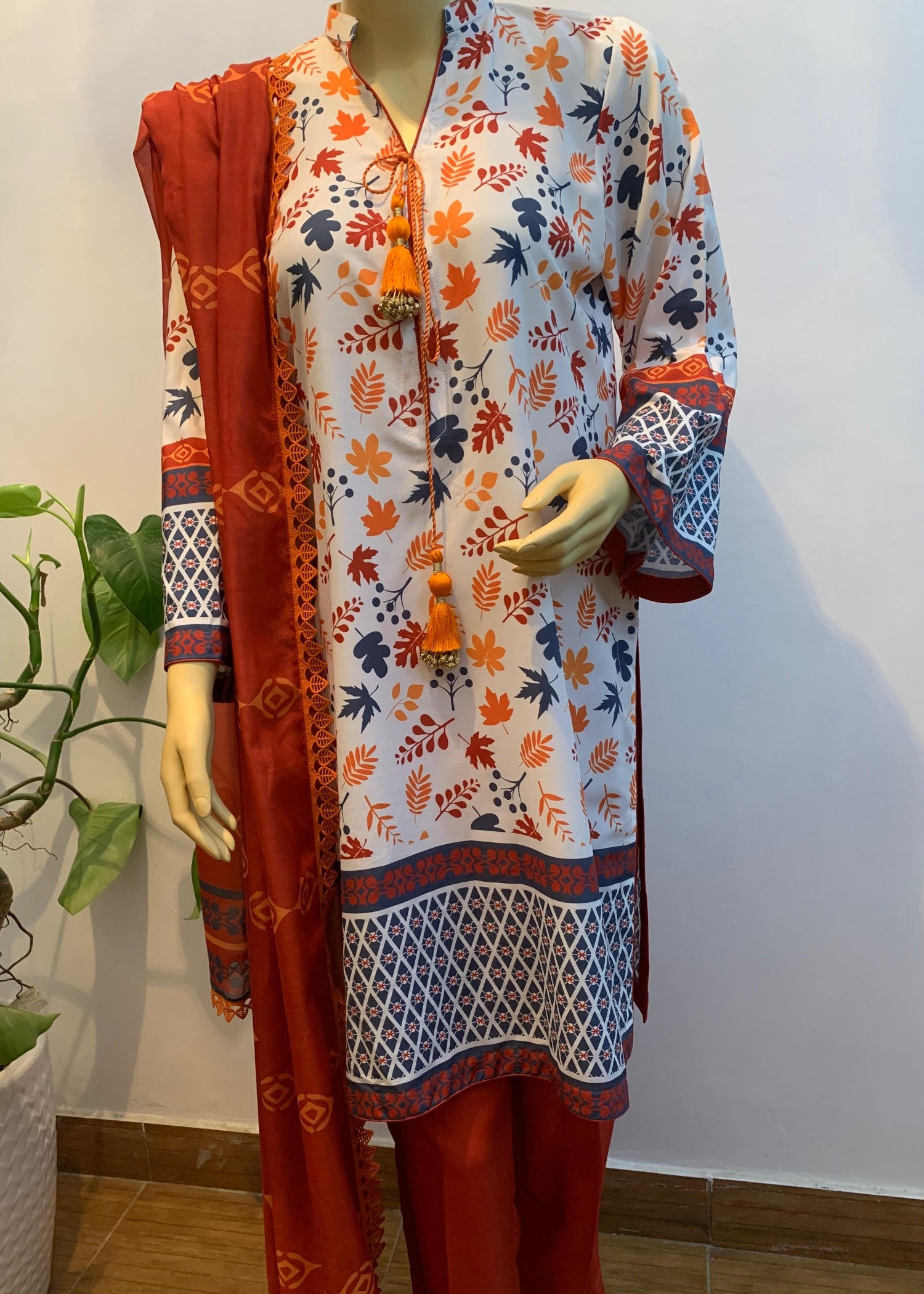 silk finish lawn Unstitched in Brown, sand brown, white