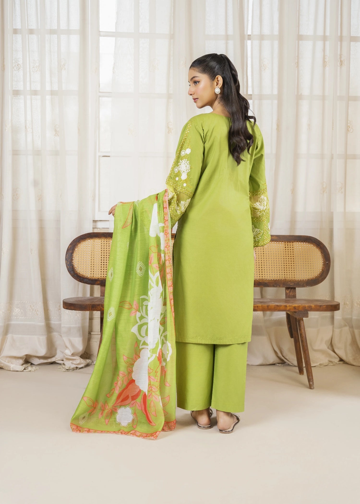 cotton Kurta Set in Key lime