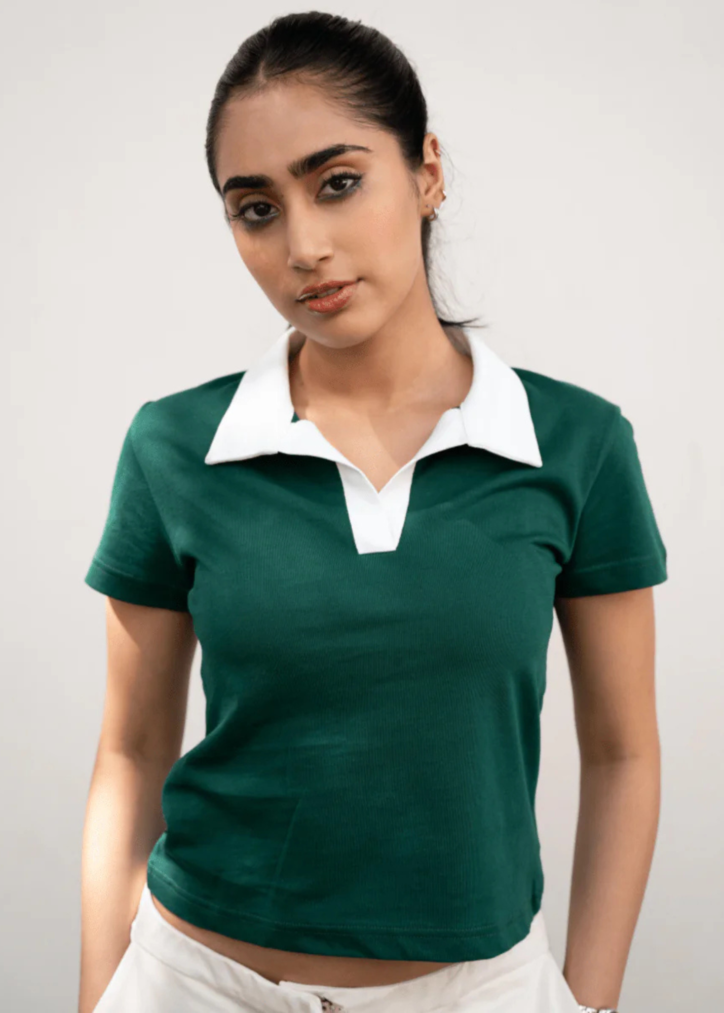ribbed lawn Polo Shirt in Dark green