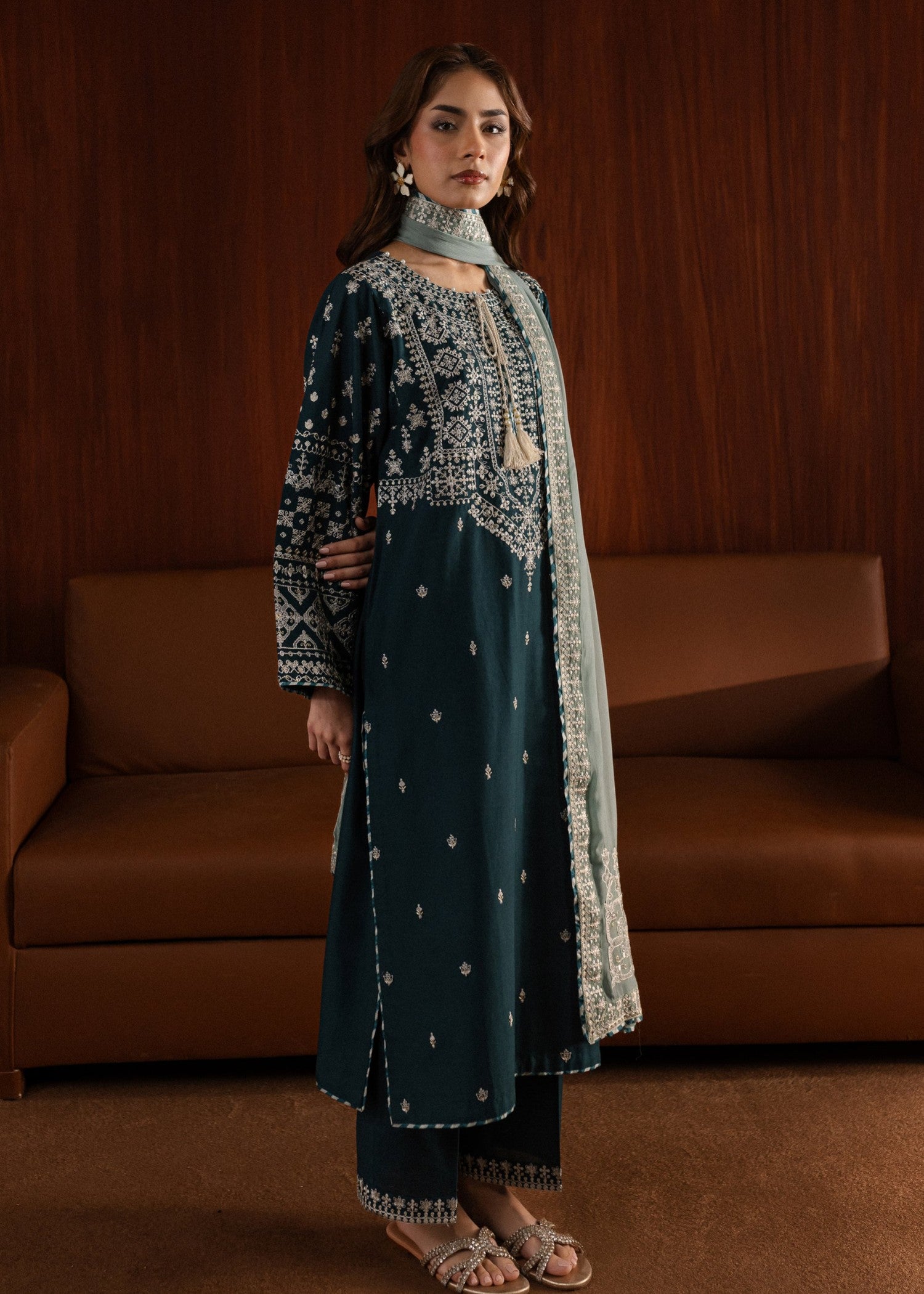 linen Kurta Set in Teal, sea green