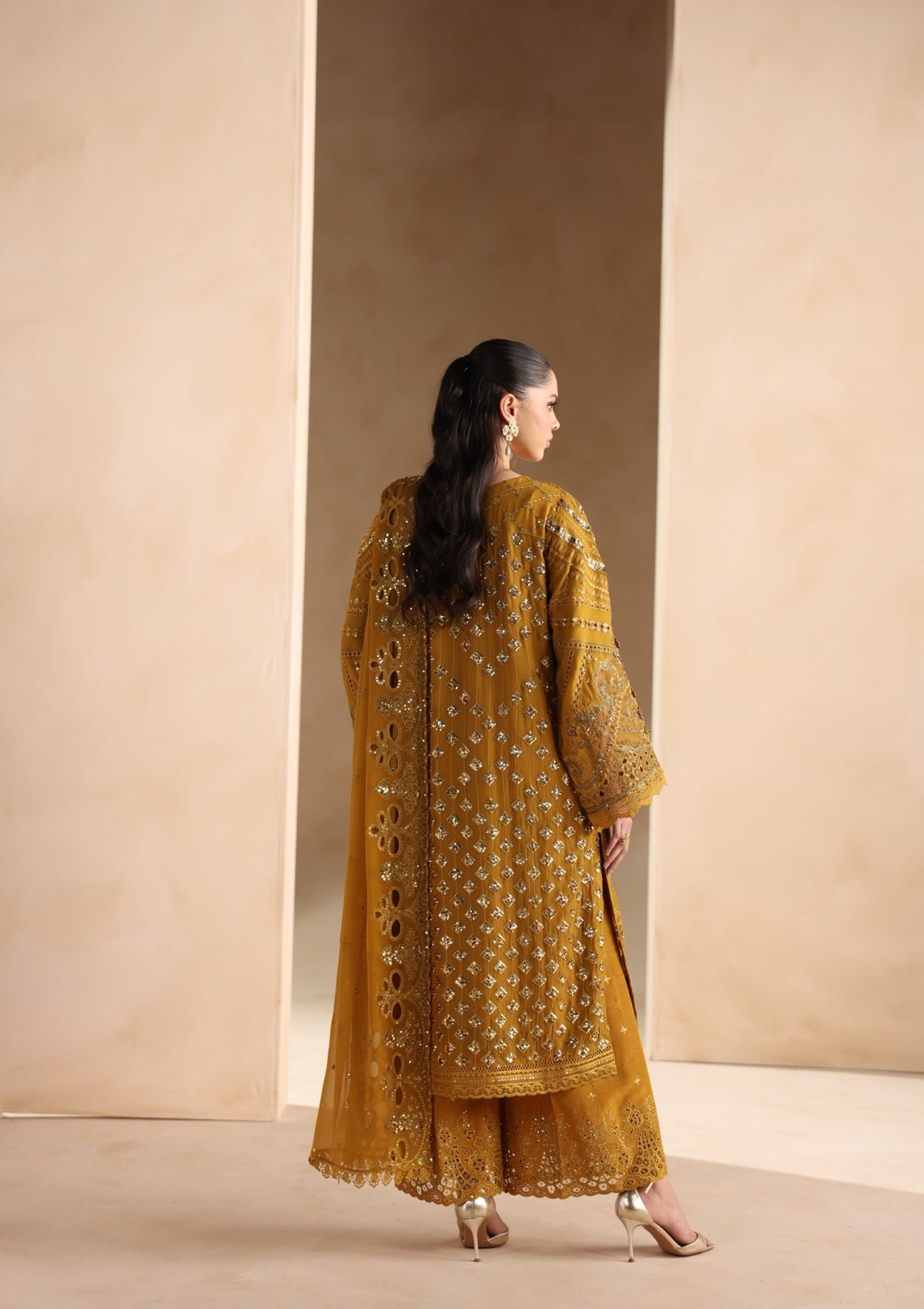 chiffon Kurta Set in Mari gold