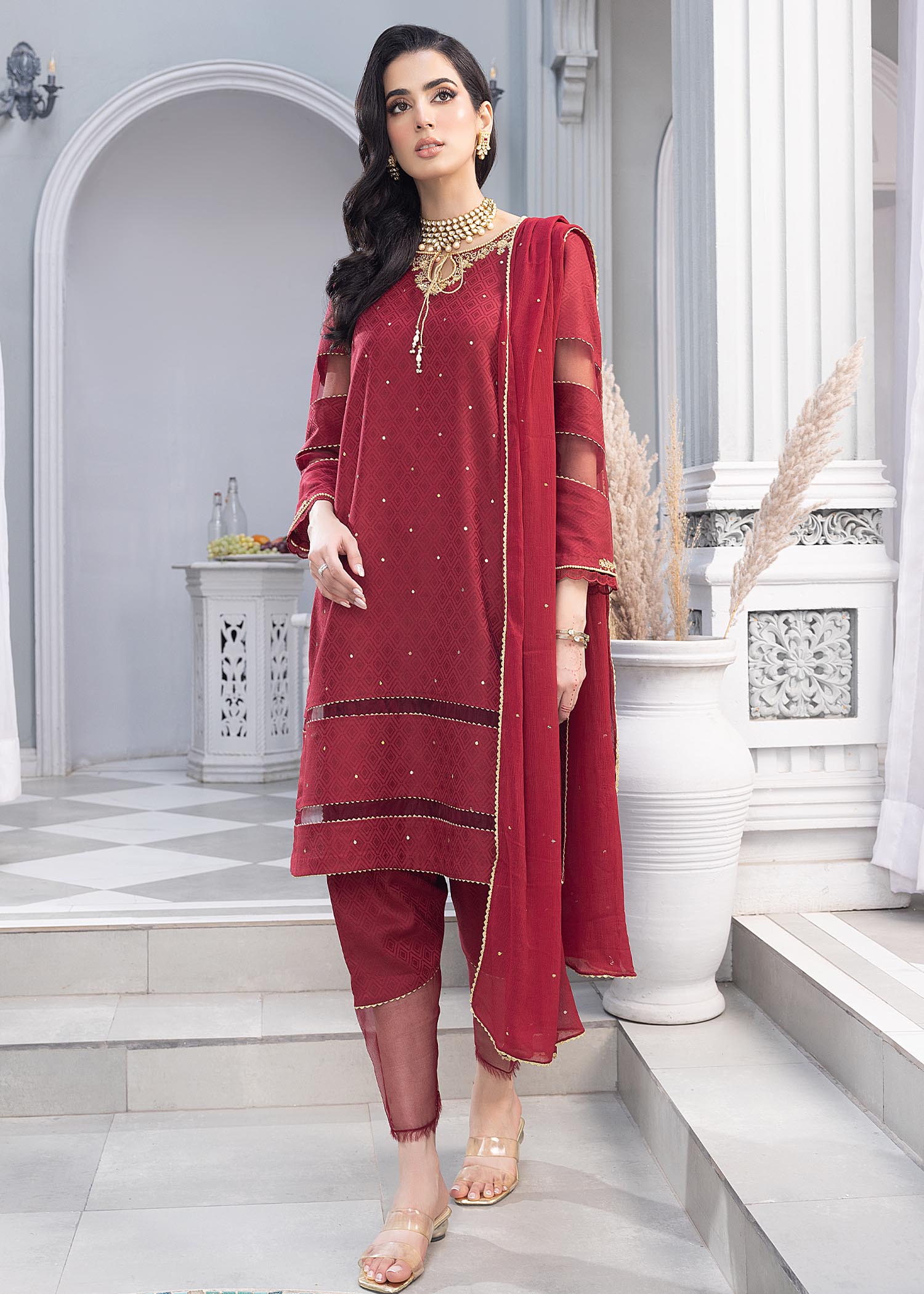 self jacquard Unstitched in Red