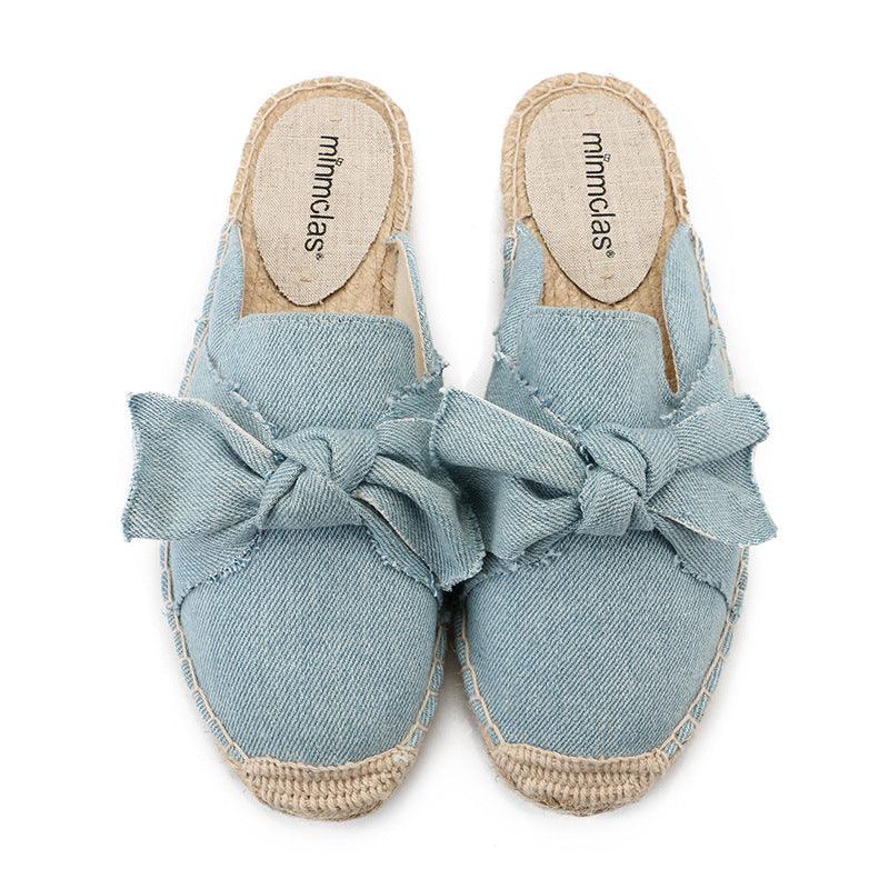Fisherman Shoes for Women - Embroidered Bowknot Flat Bottomed Lazy Slippers