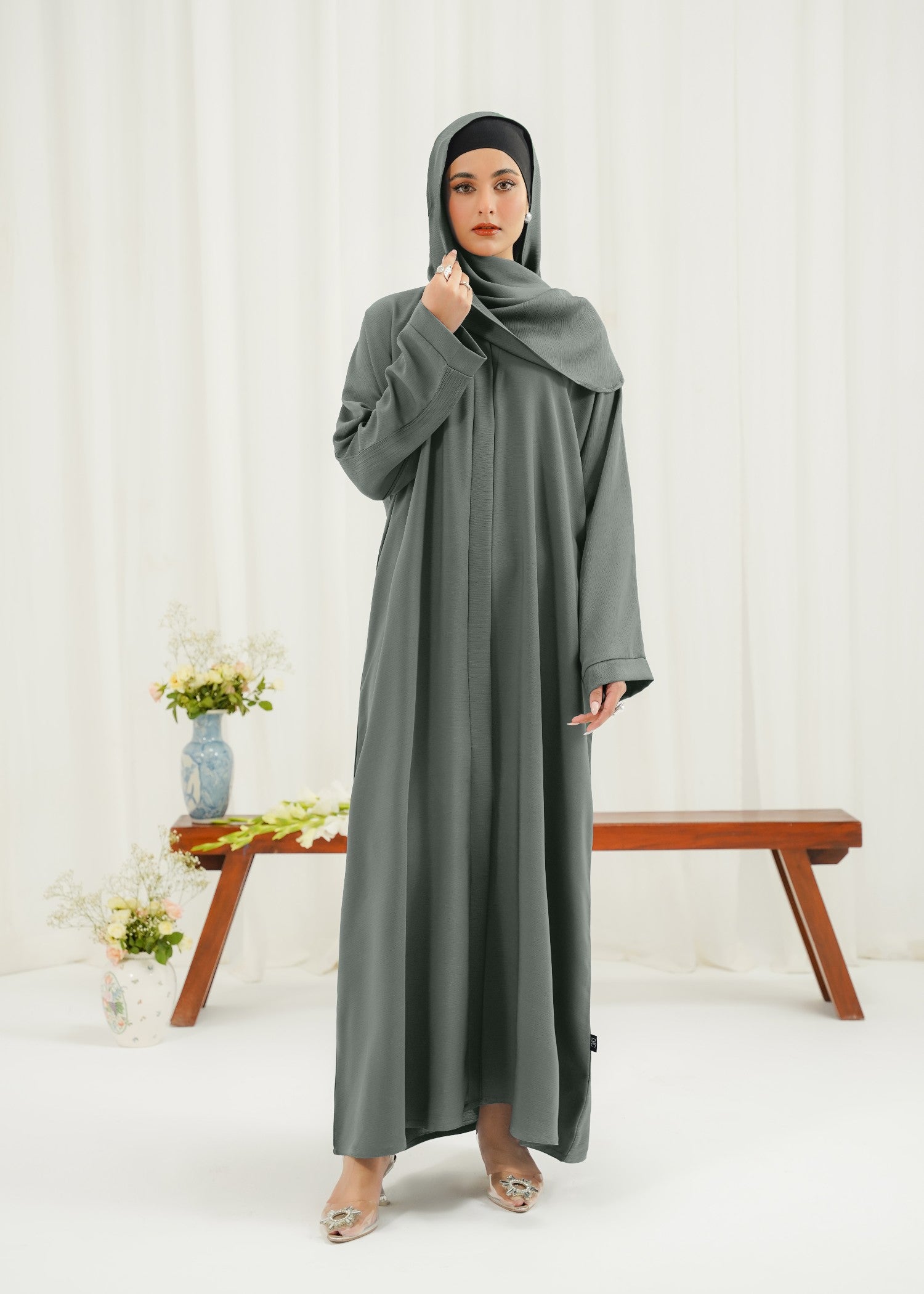 pk chiffon Abaya in Tea green