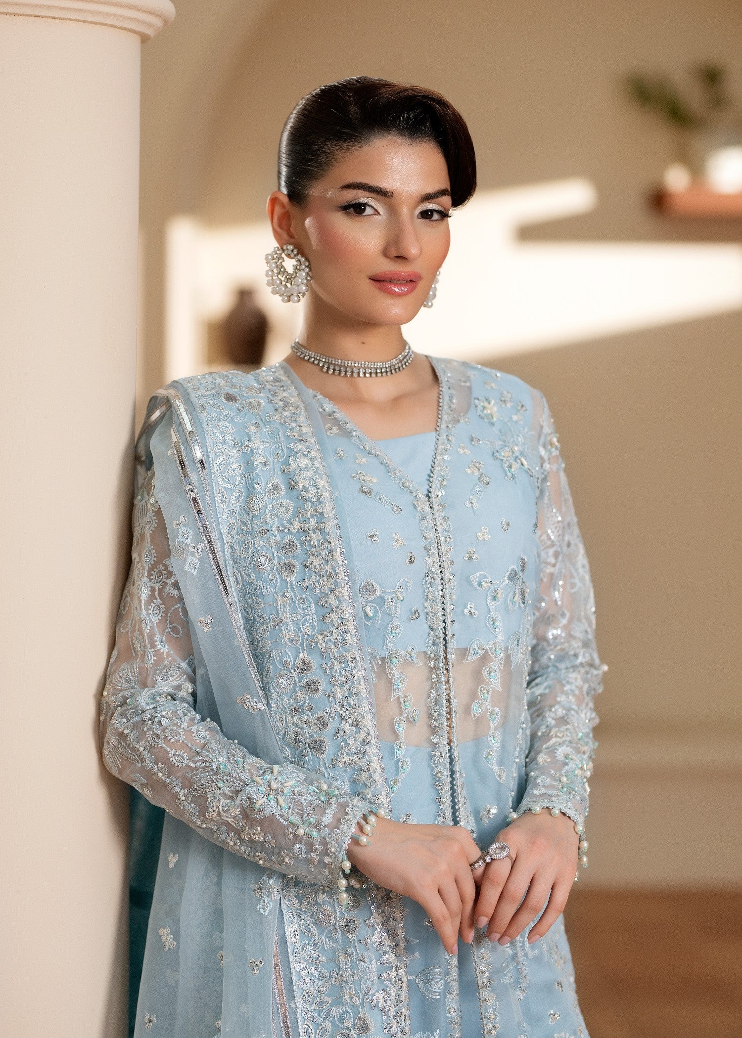 organza Kurta Set in Ice blue