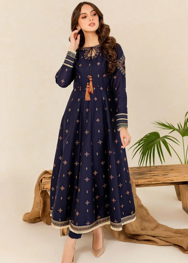 cotton Anarkali in Dark blue
