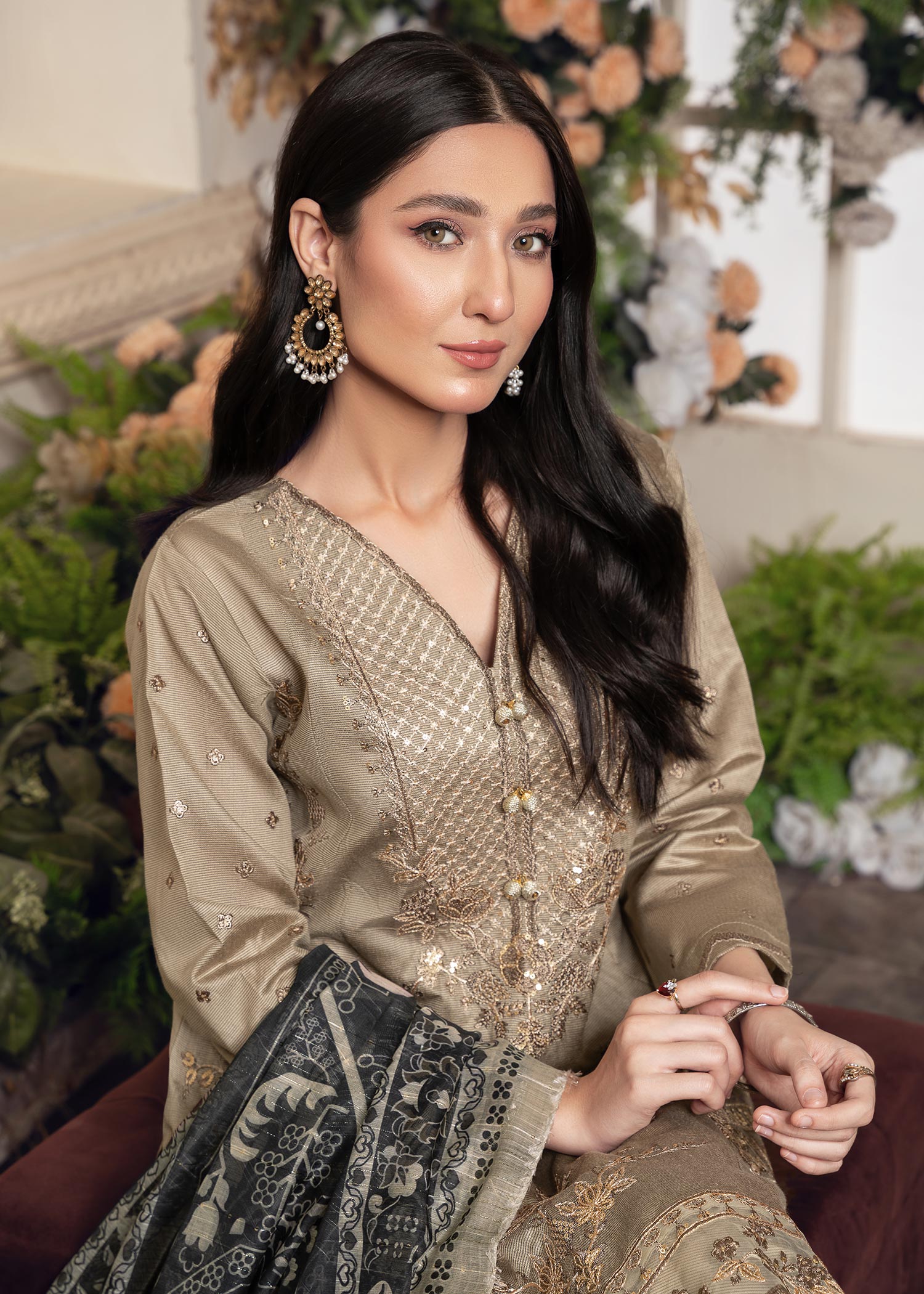 khaddi net Kurta Set in Sand brown