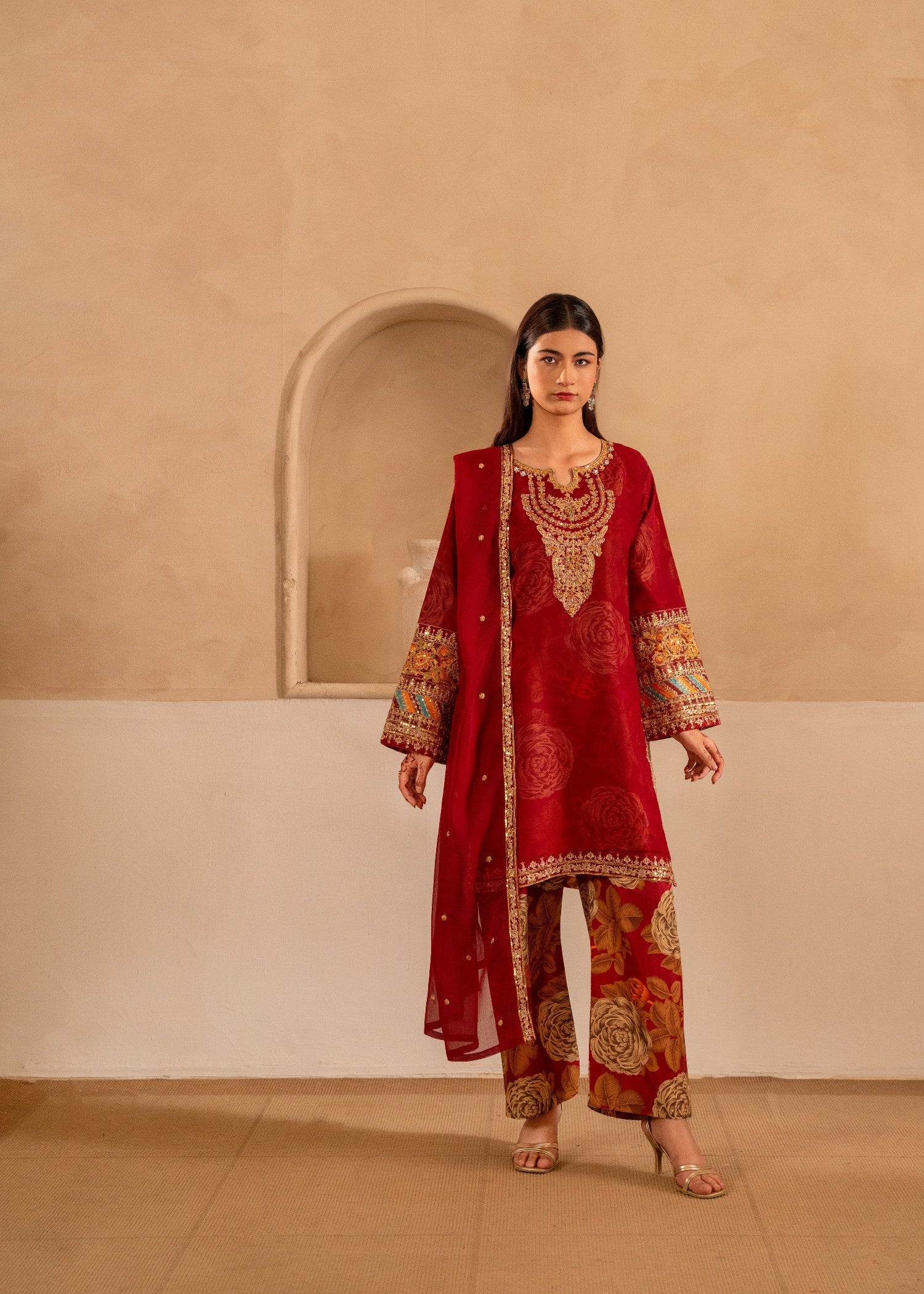 chiffon Kurta Set in Red