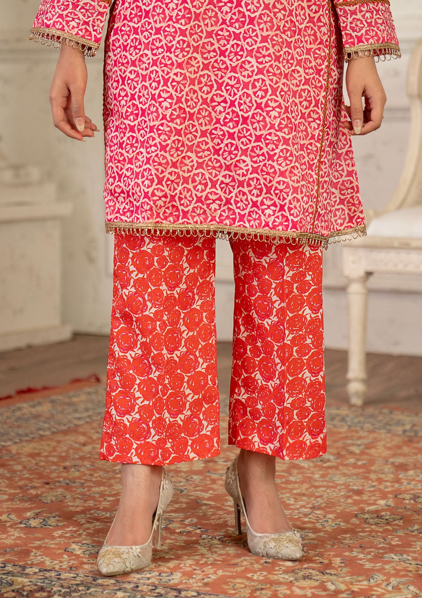 lawn Short Frock in Red